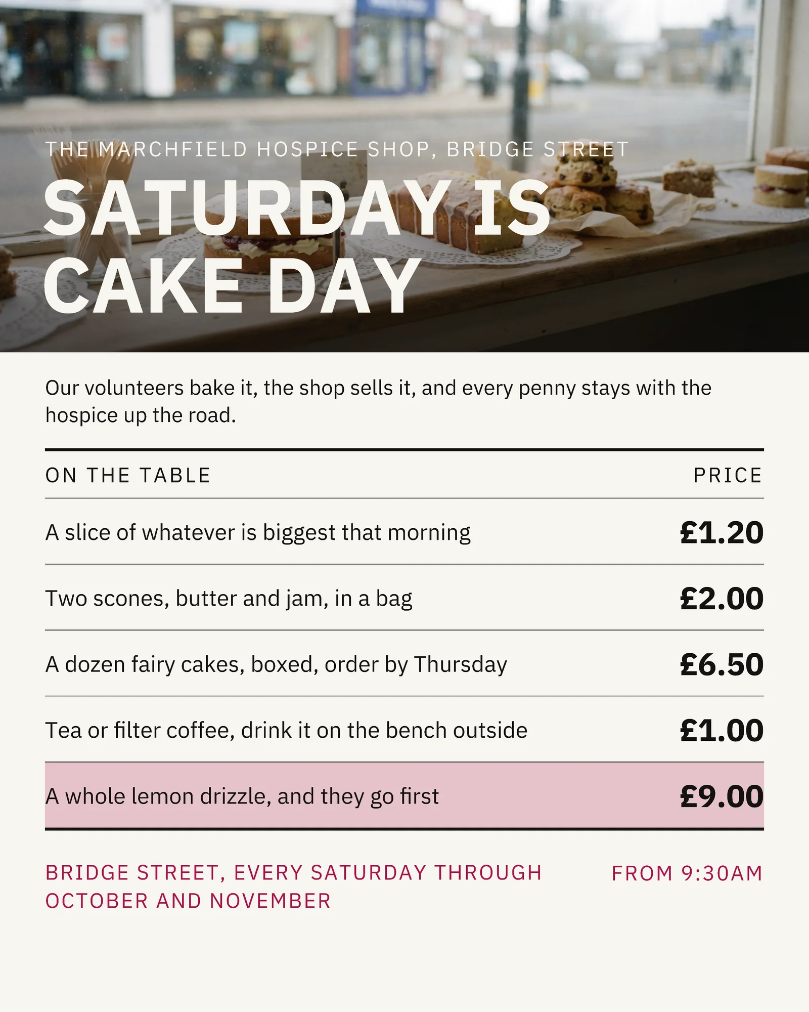 Chalk Raspberry Photo Head Ruled Price Table Hospice Shop Cake Day Facebook Ad — 4:5 Facebook ad template
