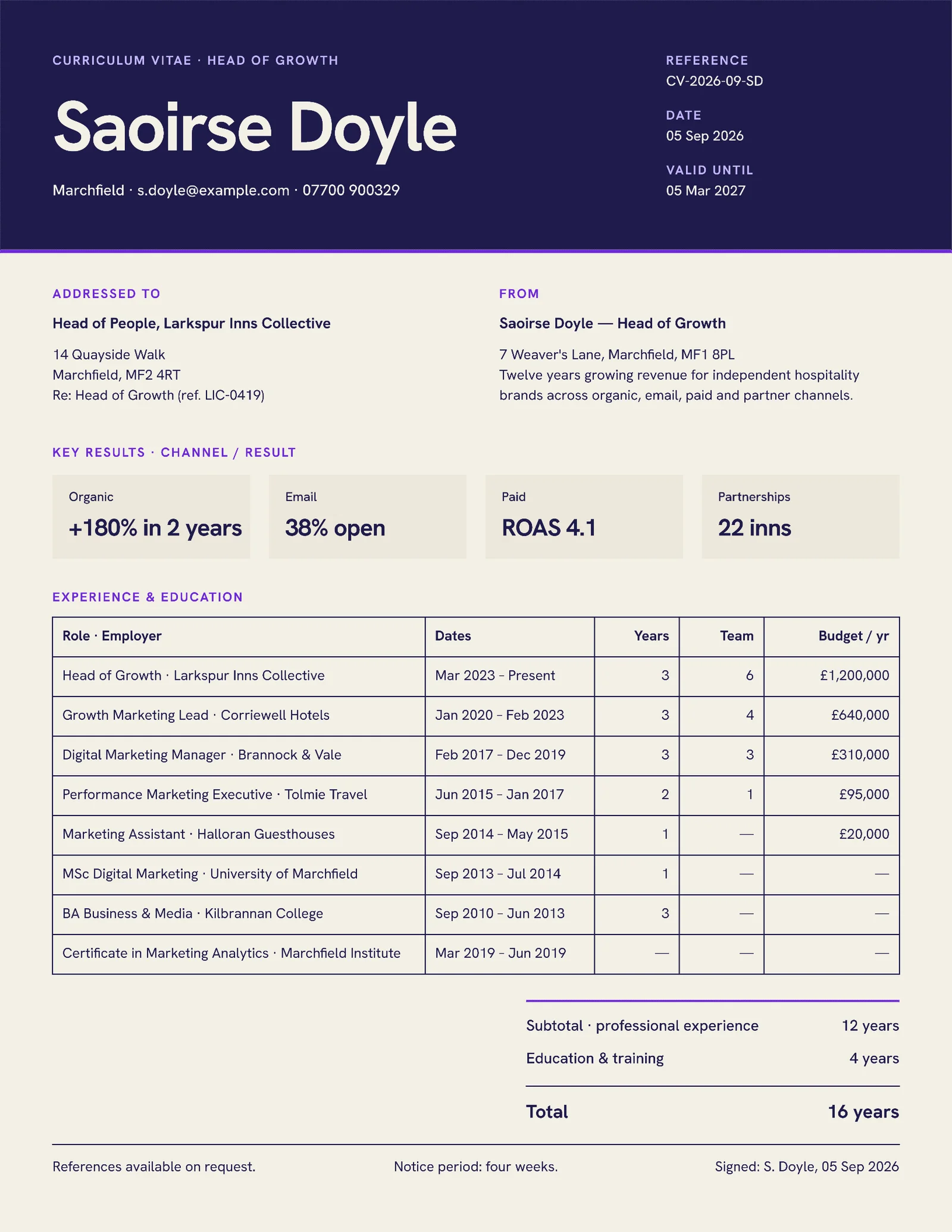 Travel Marketing Manager Resume — 2-page Resume template, page 2 of 2