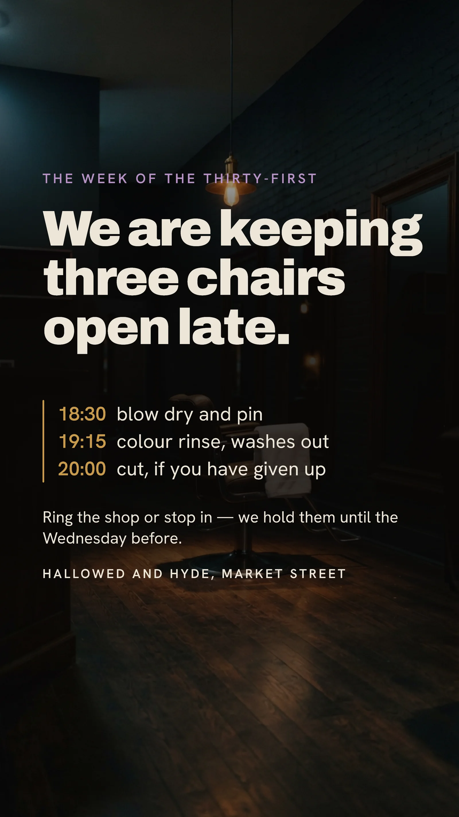 Aubergine Full Bleed Salon Late Chairs Instagram Story — 9:16 Instagram story template