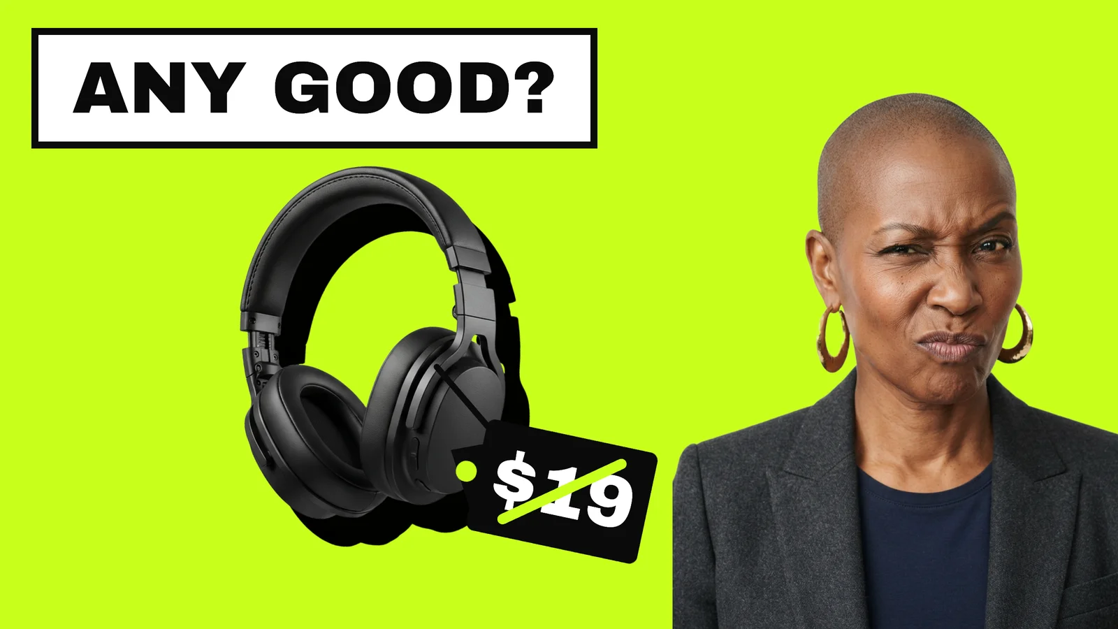 Cheap Headphones Test YouTube Thumbnail — 16:9 Youtube thumbnail template