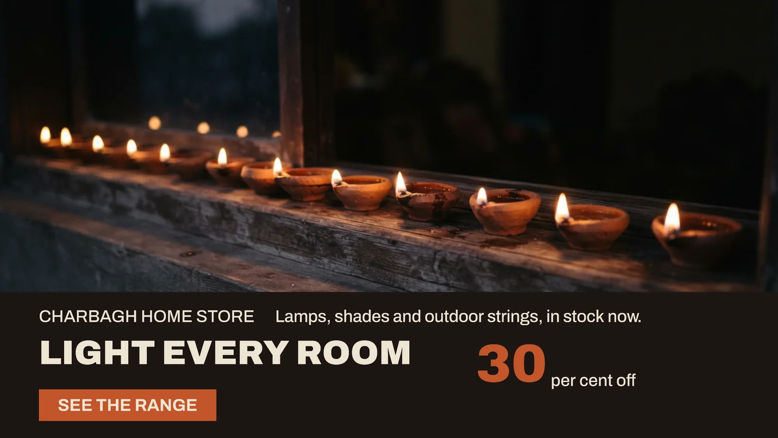 Ink Terracotta Lower Band Home Store Diwali Lamps YouTube Ad — 16:9 YouTube ad template
