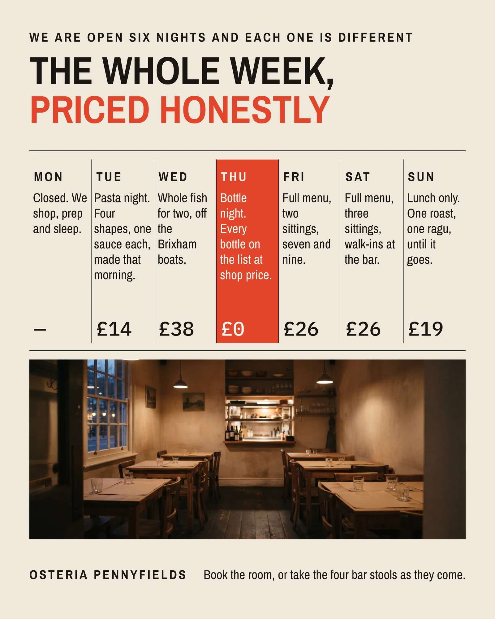 Bone Week Grid Trattoria Weeknights Facebook Ad — 4:5 Facebook ad template