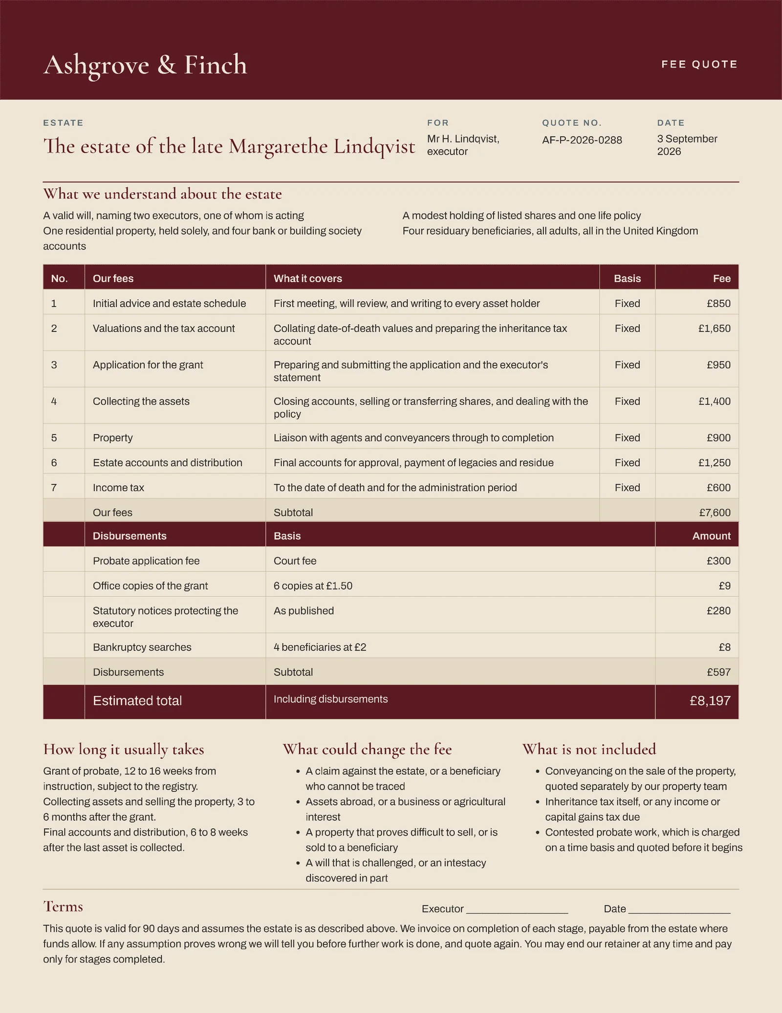 Oxblood Sand Fee Stages Probate Administration Quote — 2-page Quote template, page 2 of 2