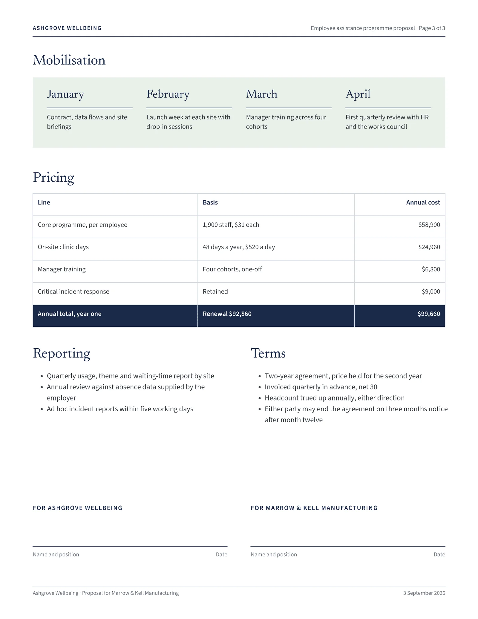 Sage Navy Programme Phases Employee Assistance Proposal — 3-page Proposal template, page 3 of 3