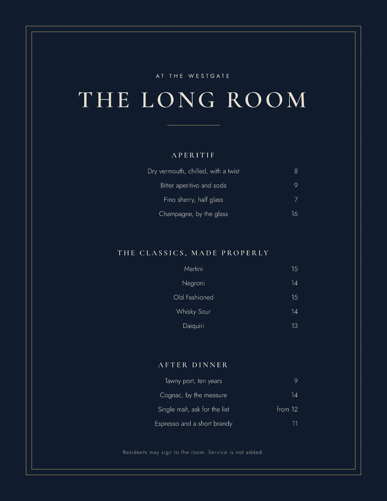 Navy Ruled Frame Hotel Lobby Bar Menu — Letter Menu template
