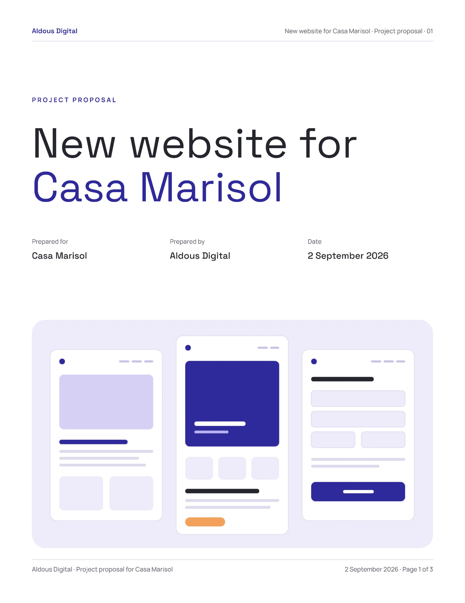 Modern Website Design and Build Proposal — 3-page Proposal template, page 1 of 3