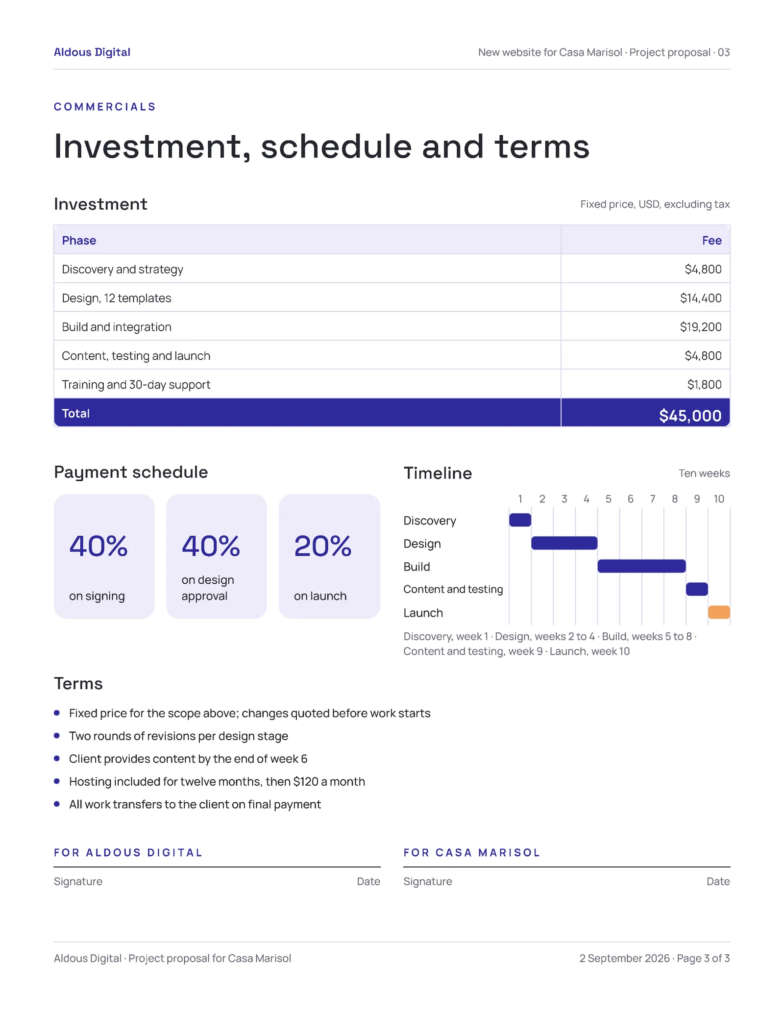 Modern Website Design and Build Proposal — 3-page Proposal template, page 3 of 3