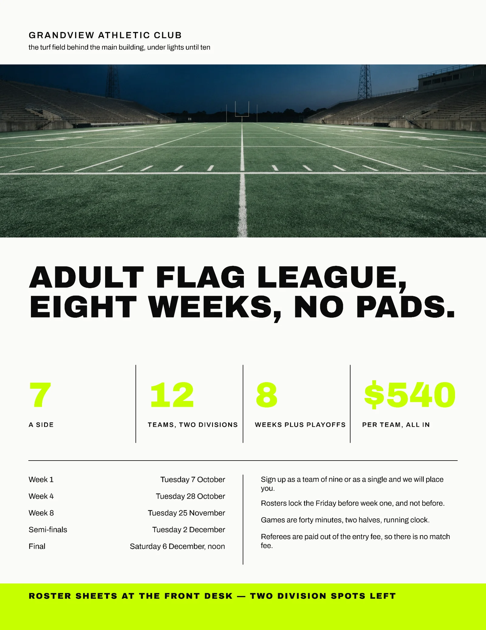 Chalk Lime Figure Row Gym Adult Flag Football League Flyer — Letter Flyer template