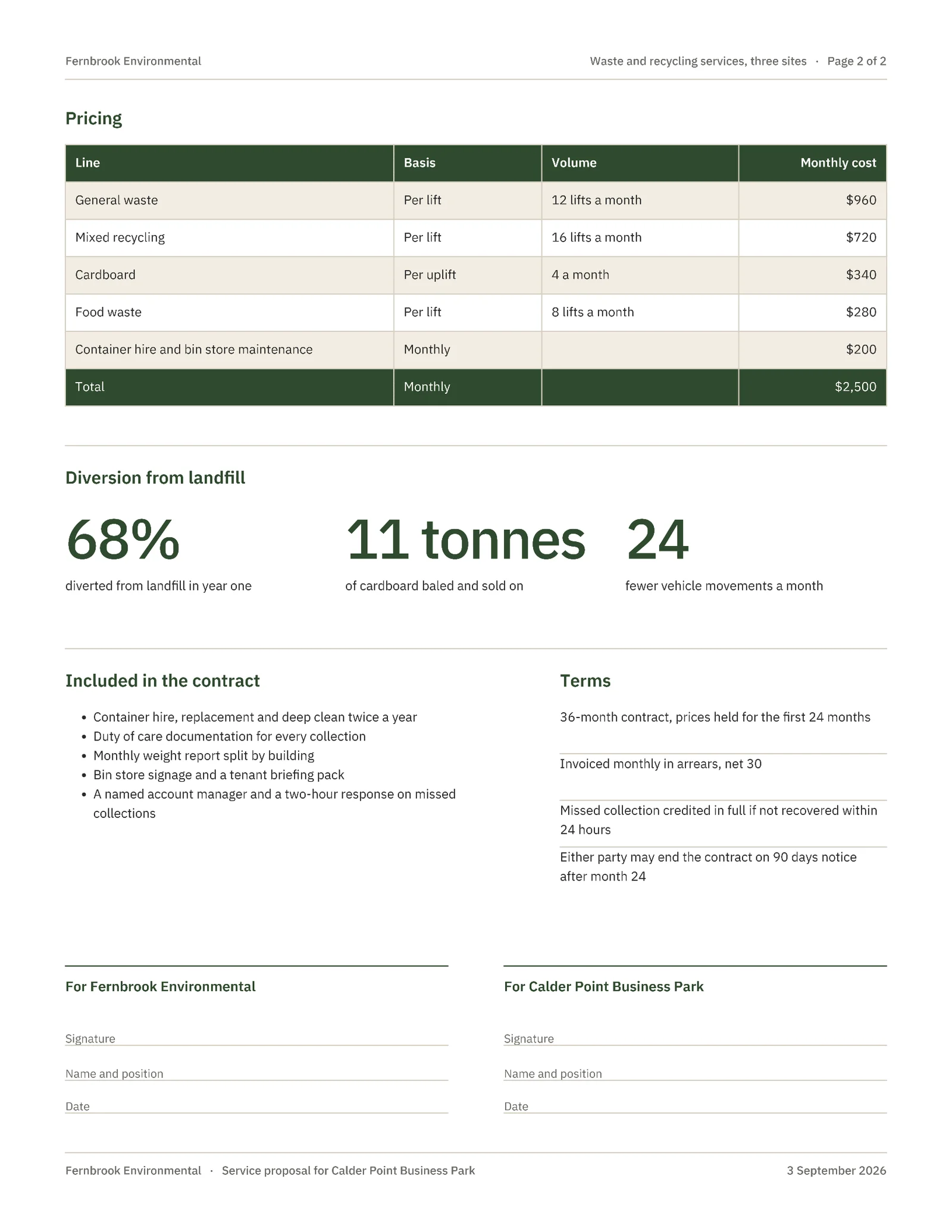 Moss Charcoal Collection Schedule Waste Recycling Proposal — 2-page Proposal template, page 2 of 2