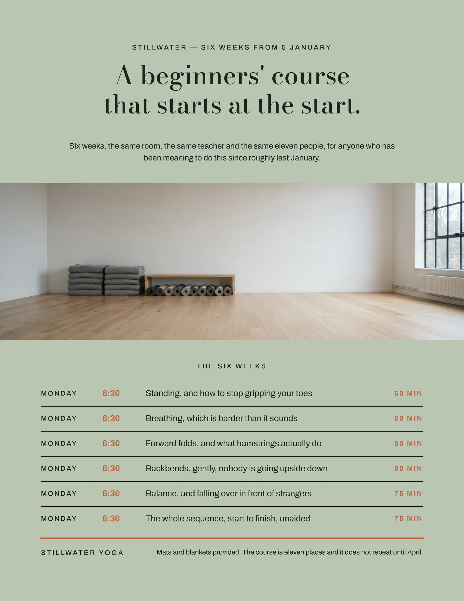 Sage Photo Band Yoga January Beginners Course Flyer — Letter Flyer template