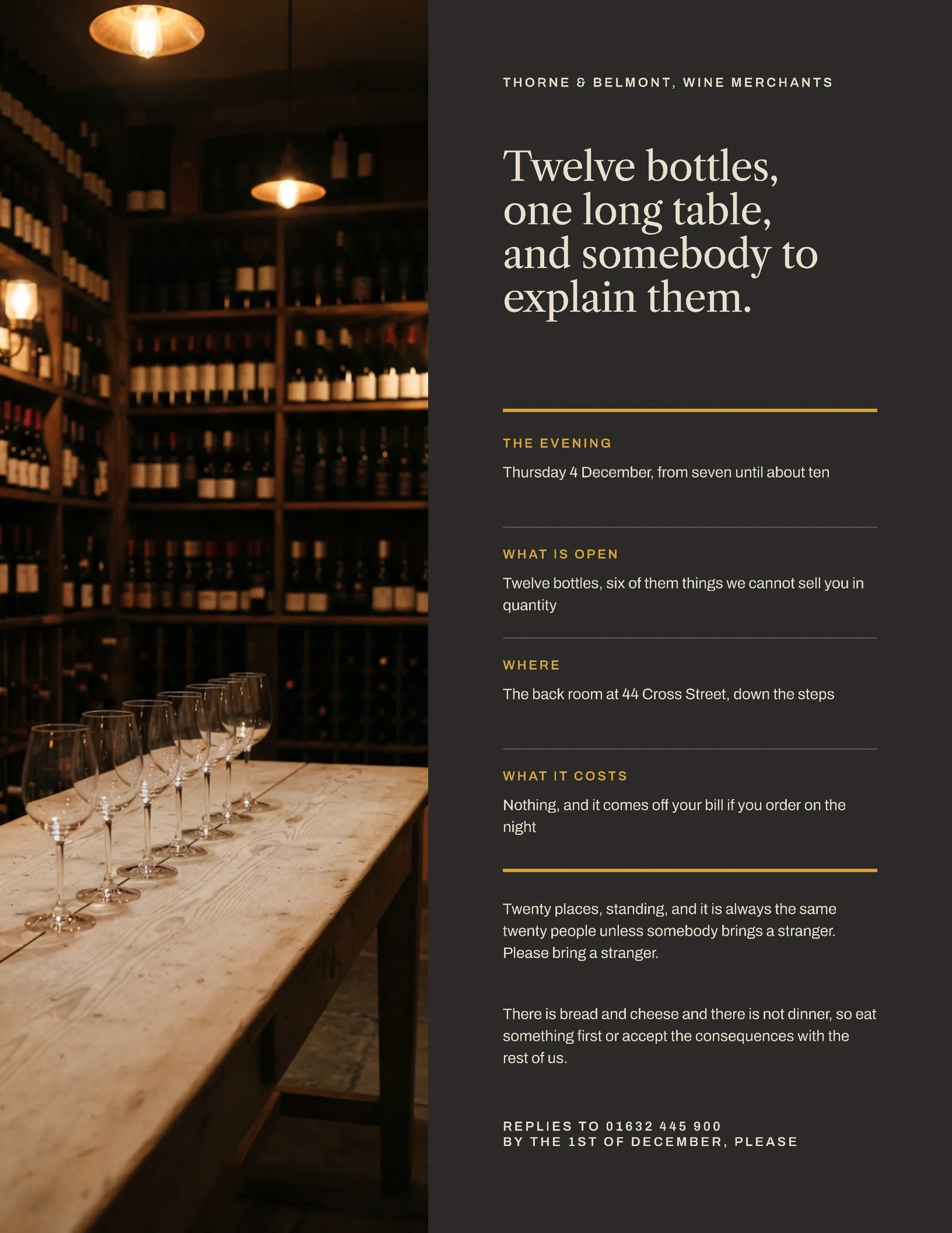 Charcoal Vertical Split Wine Merchant Christmas Tasting Invitation — Letter Invitation template