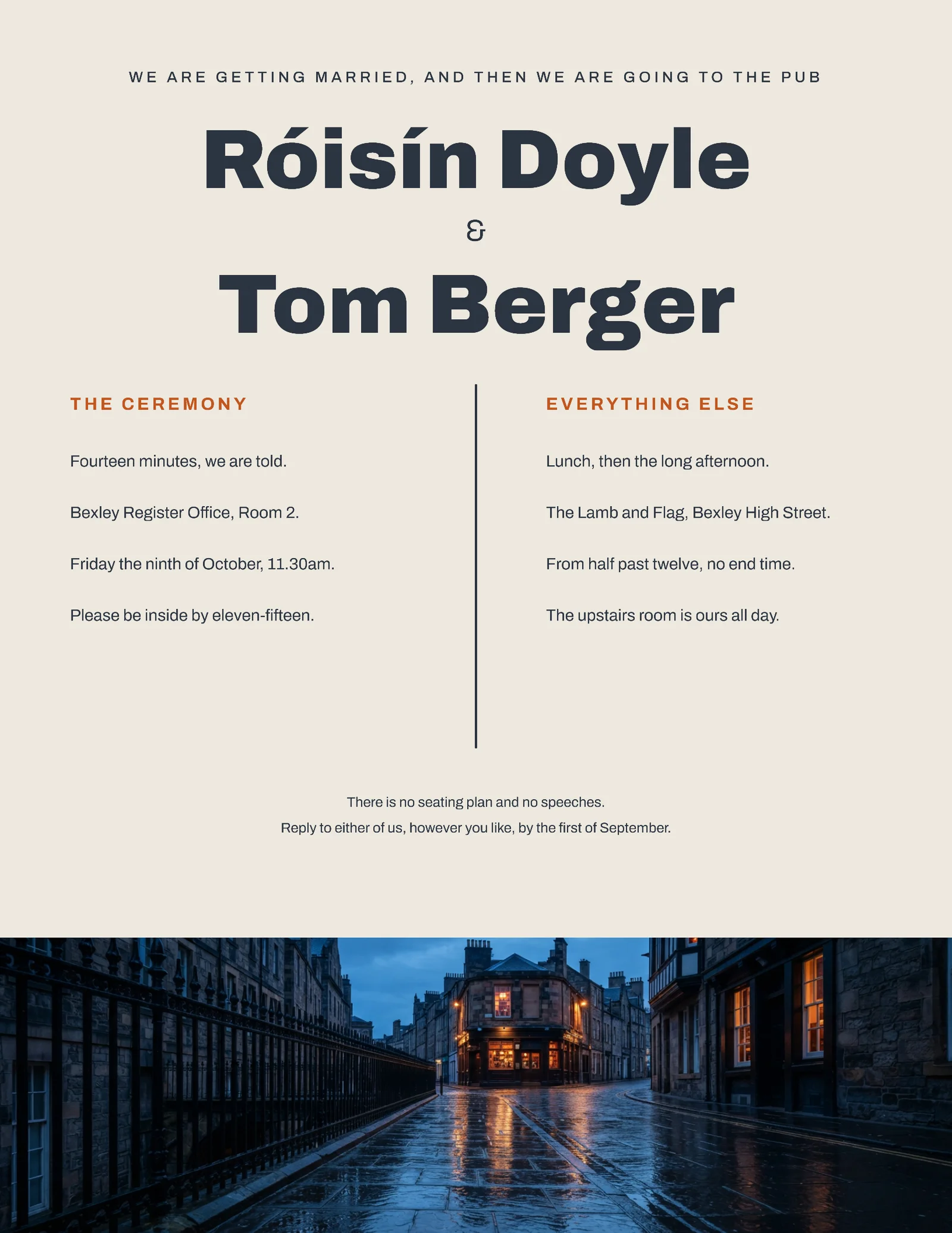 Register Office Two Column Wedding Invitation — Letter Invitation template