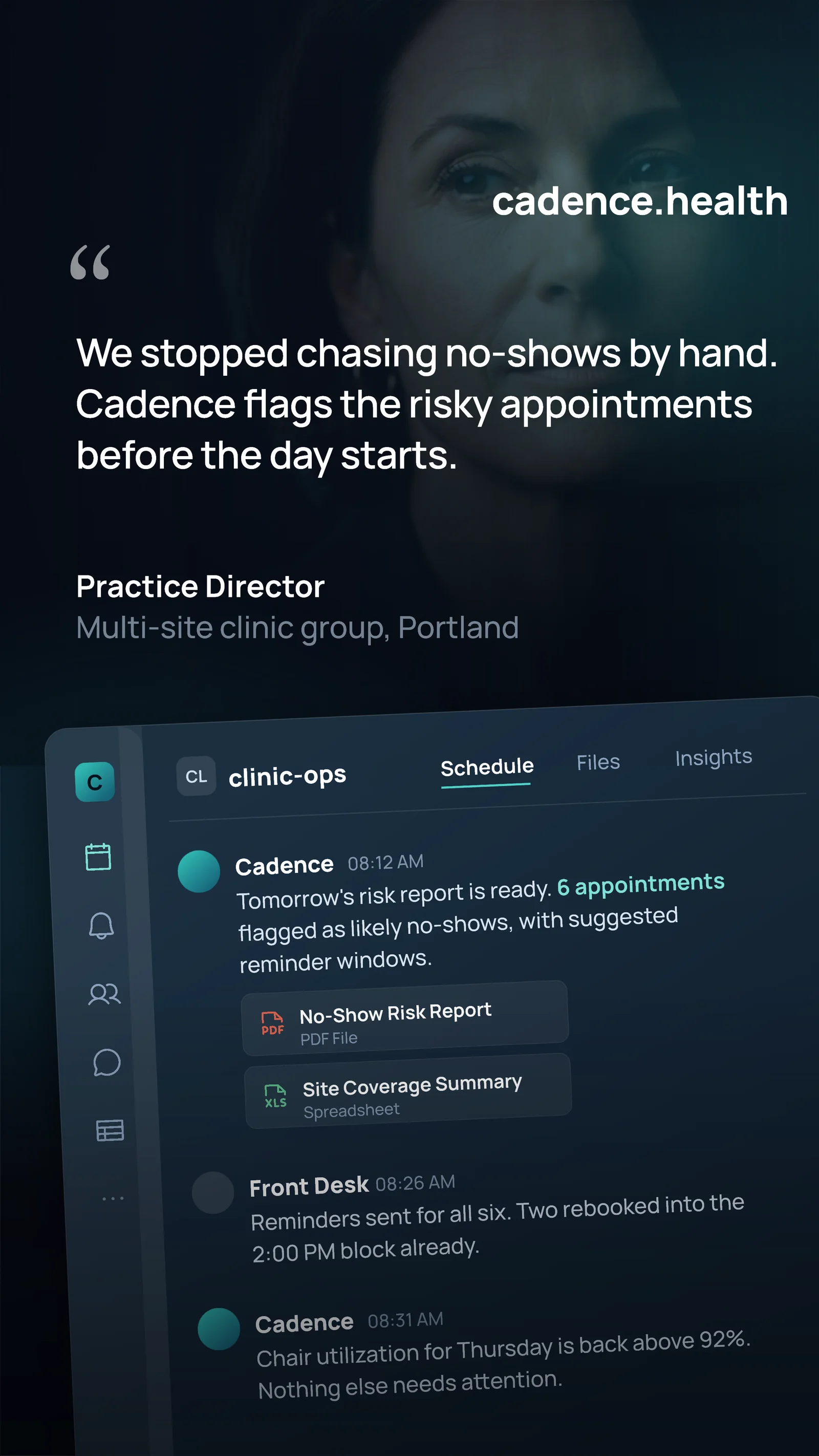 Navy testimonial with product UI — 9:16 Instagram ad template