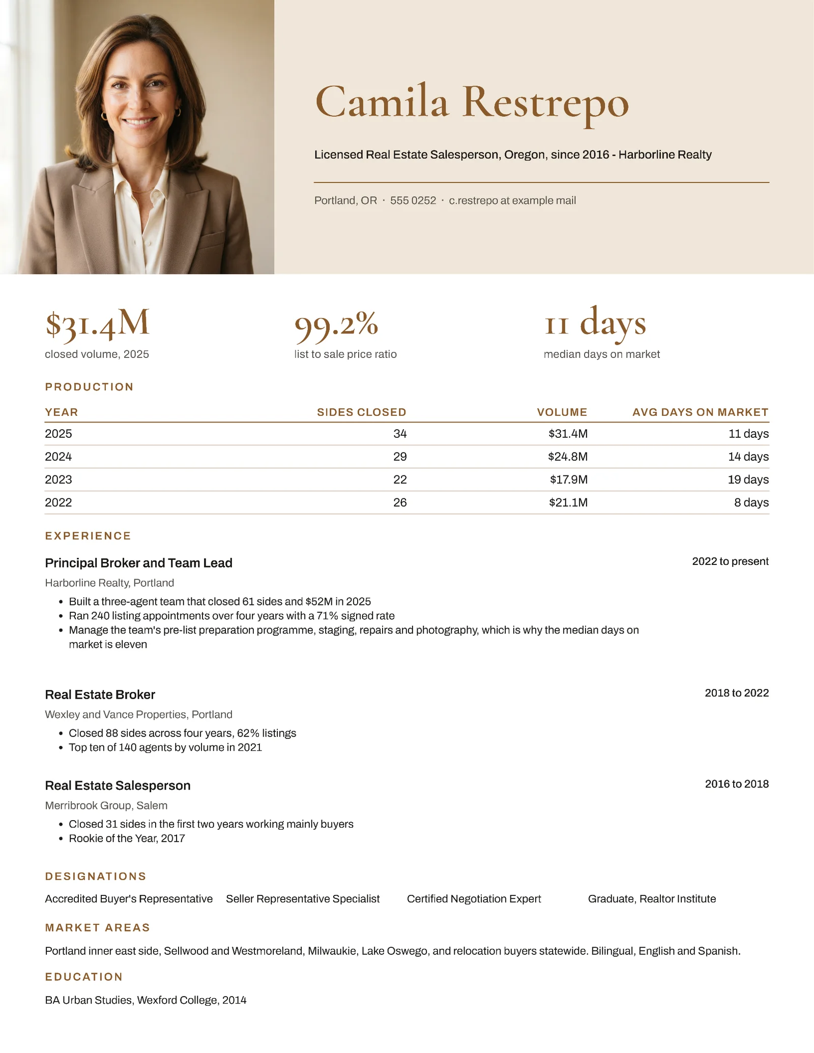 Real Estate Agent Resume — Letter Resume template