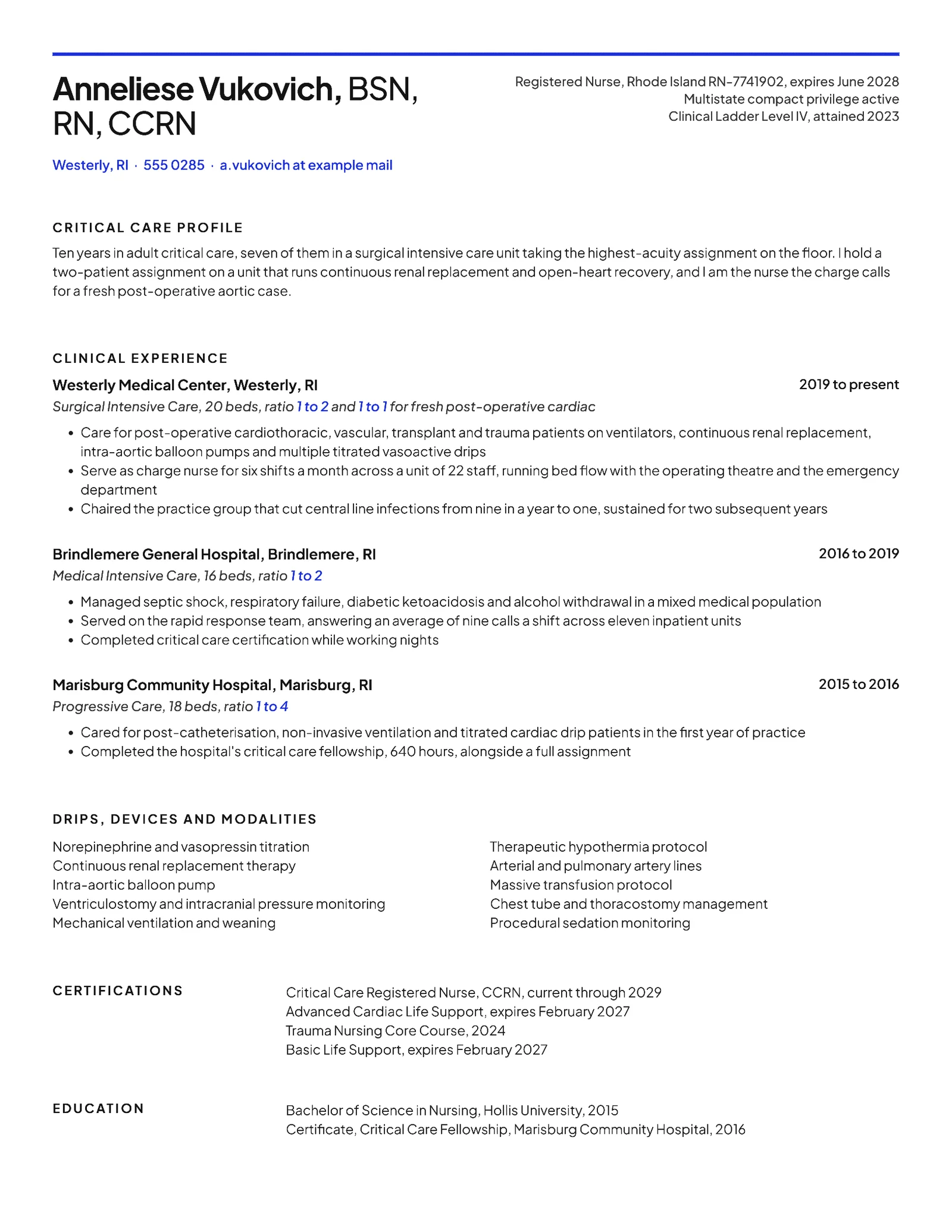 ICU Nurse Resume — Letter Resume template