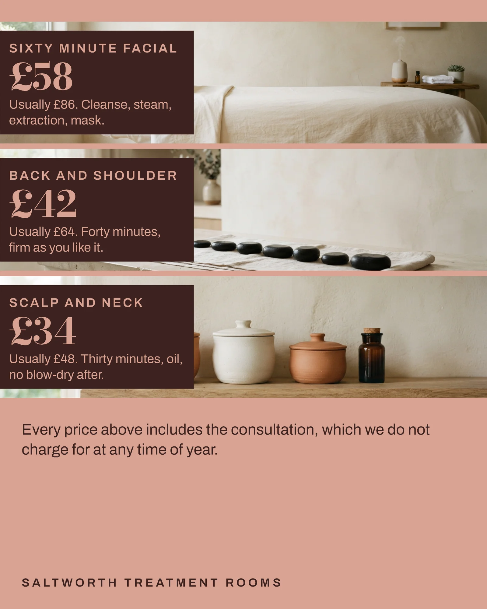 Clay Stacked Thirds Treatment Rooms Black Friday Rate Instagram Carousel — 4-panel Instagram carousel carousel template, page 2 of 4