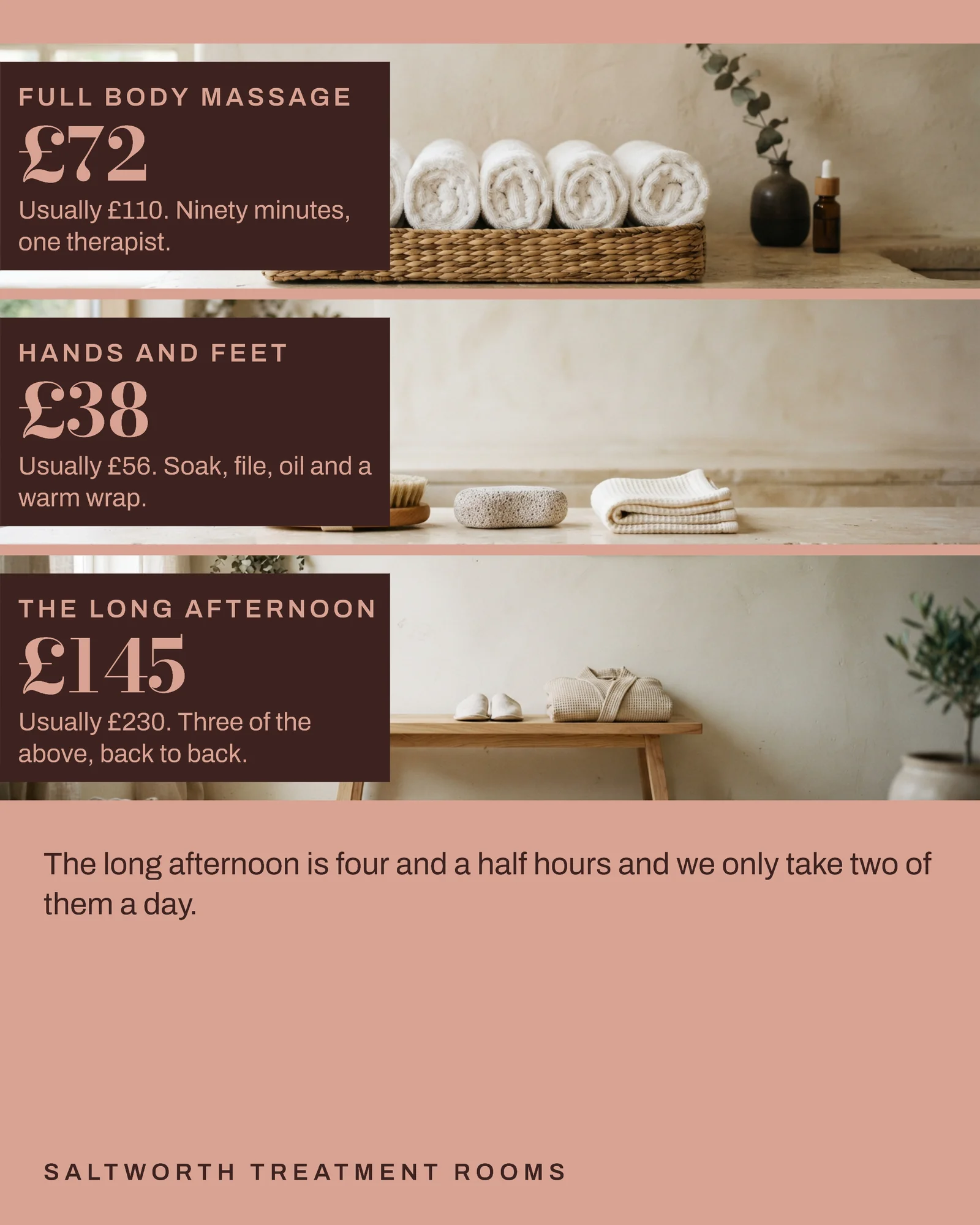 Clay Stacked Thirds Treatment Rooms Black Friday Rate Instagram Carousel — 4-panel Instagram carousel carousel template, page 3 of 4