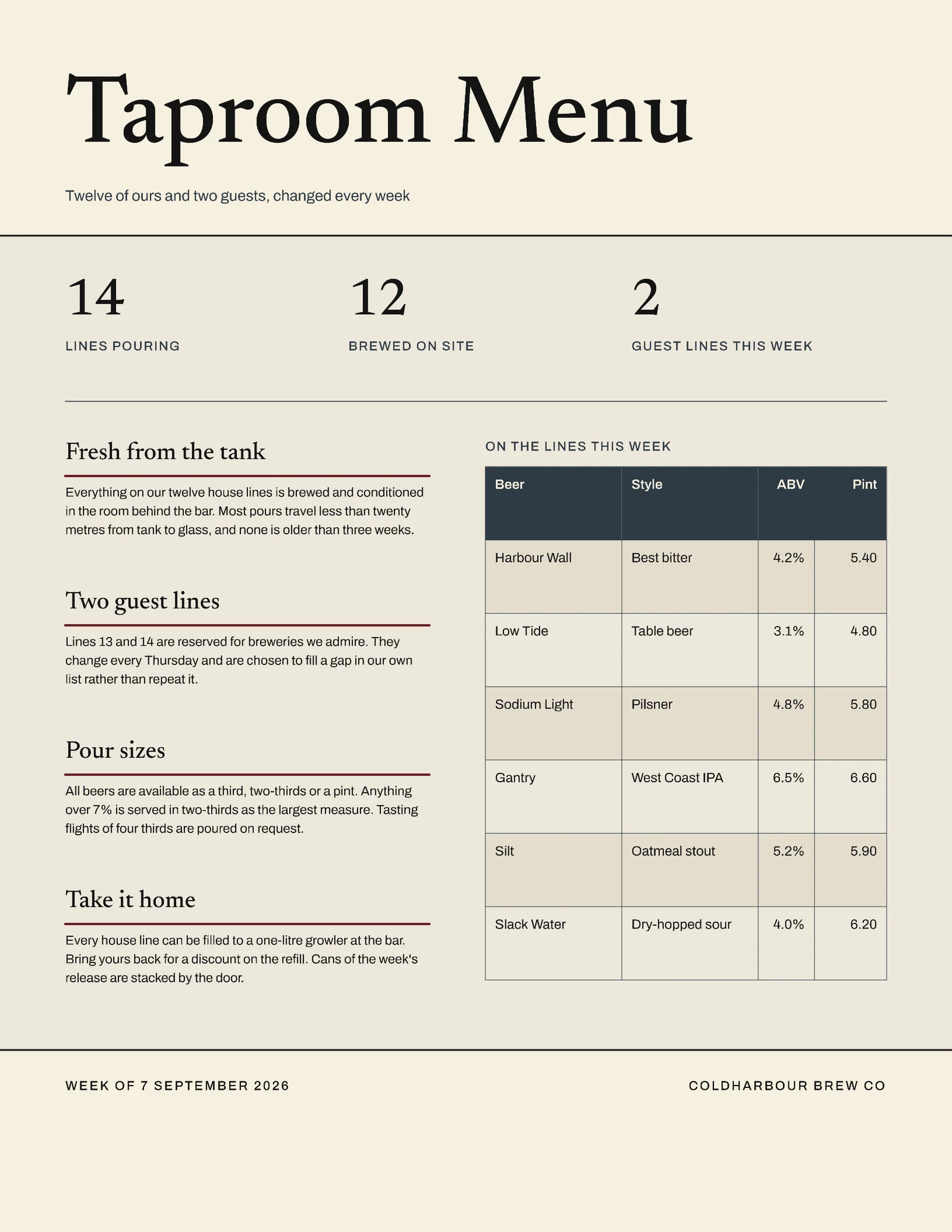 Fourteen Lines Menu — Letter Menu template