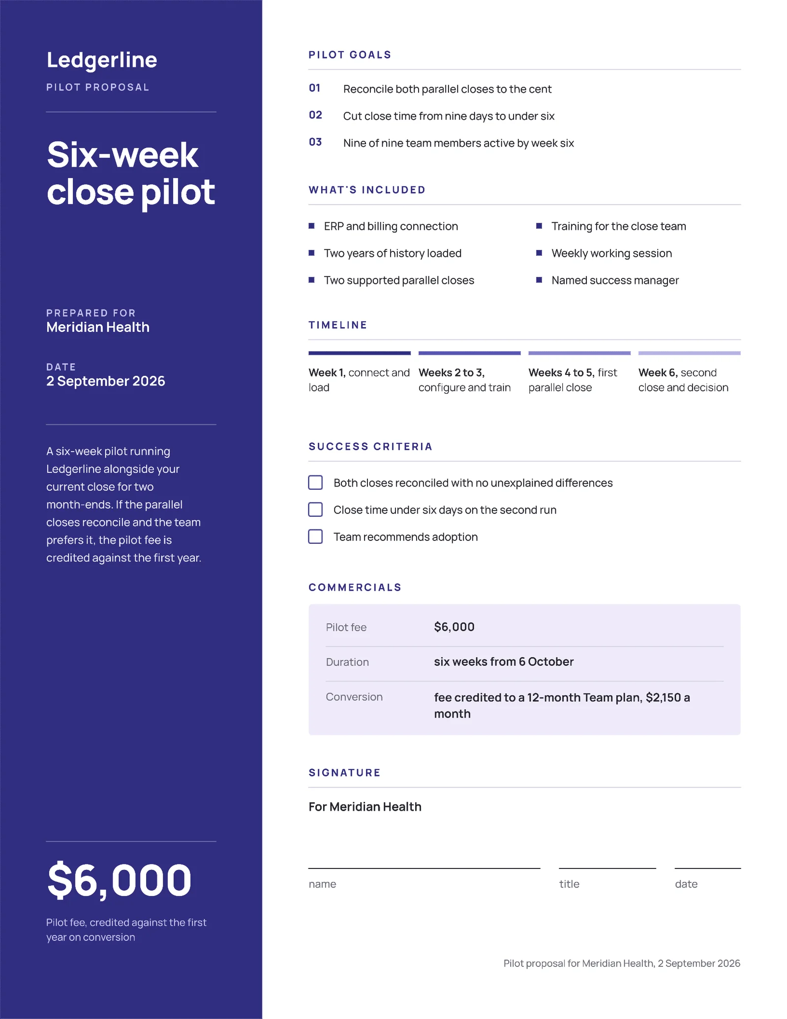 One-Page SaaS Pilot Proposal — 2-page Proposal template, page 2 of 2