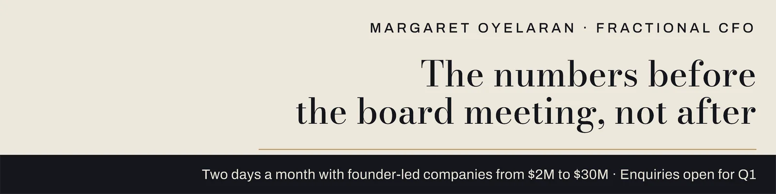 Bone Serif Fractional CFO LinkedIn Banner — 4:1 LinkedIn banner template
