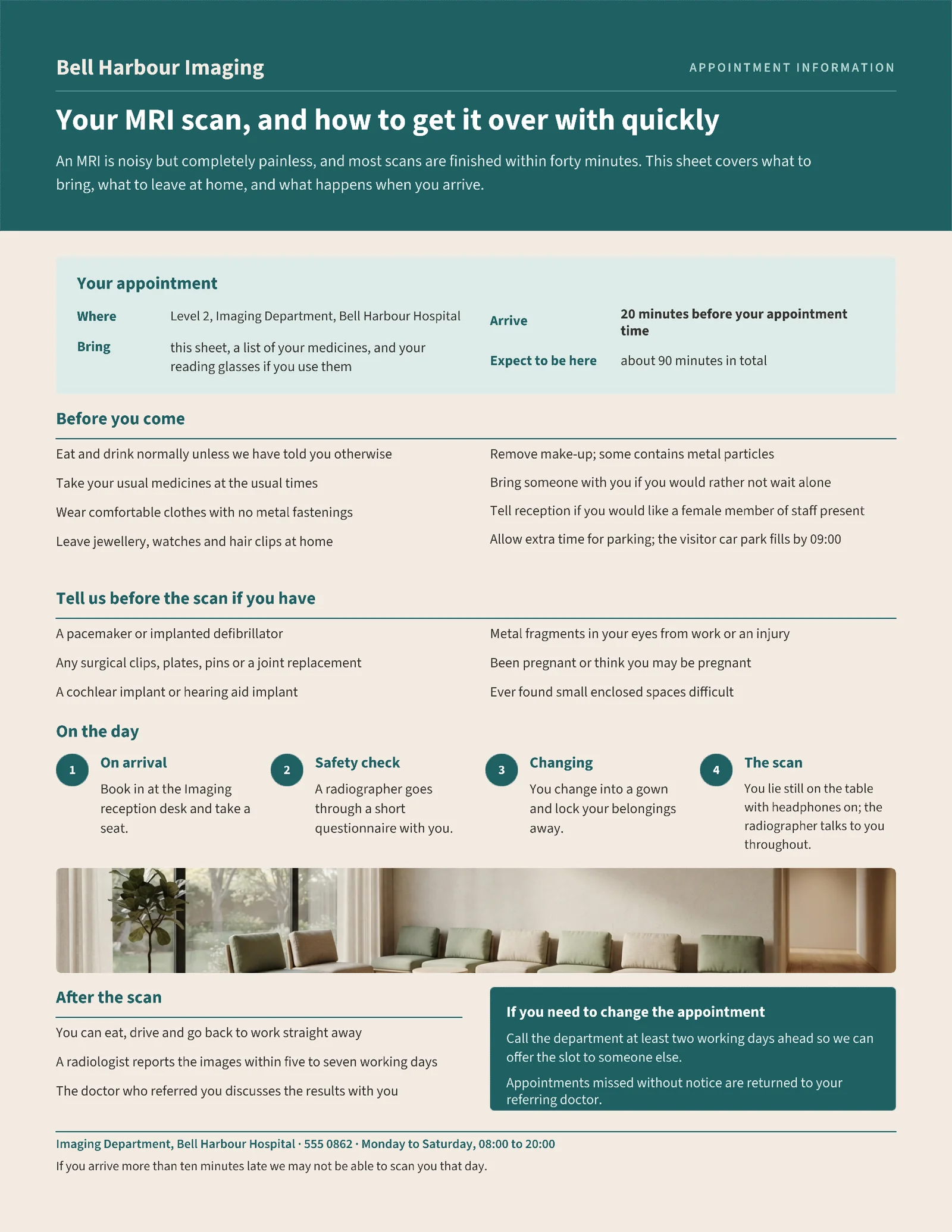 Clay Teal Visit Guide Outpatient MRI Preparation One Pager — 2-page One pager template, page 2 of 2