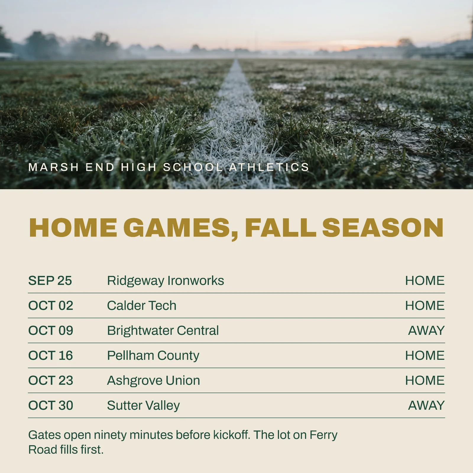 Bottle Green Bone Photo Half Schedule High School Football Facebook Post — 1:1 Facebook post template