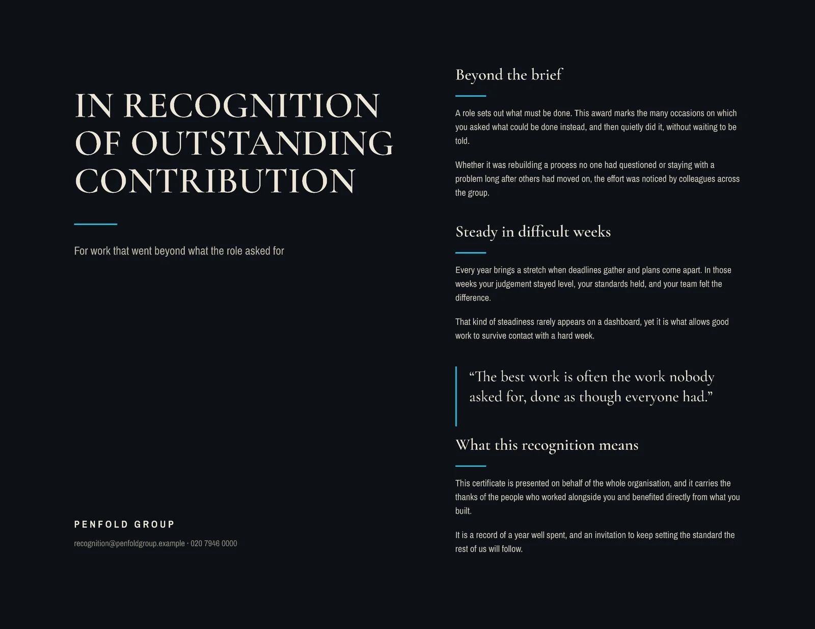 Employee Recognition Certificate — Letter landscape Certificate template