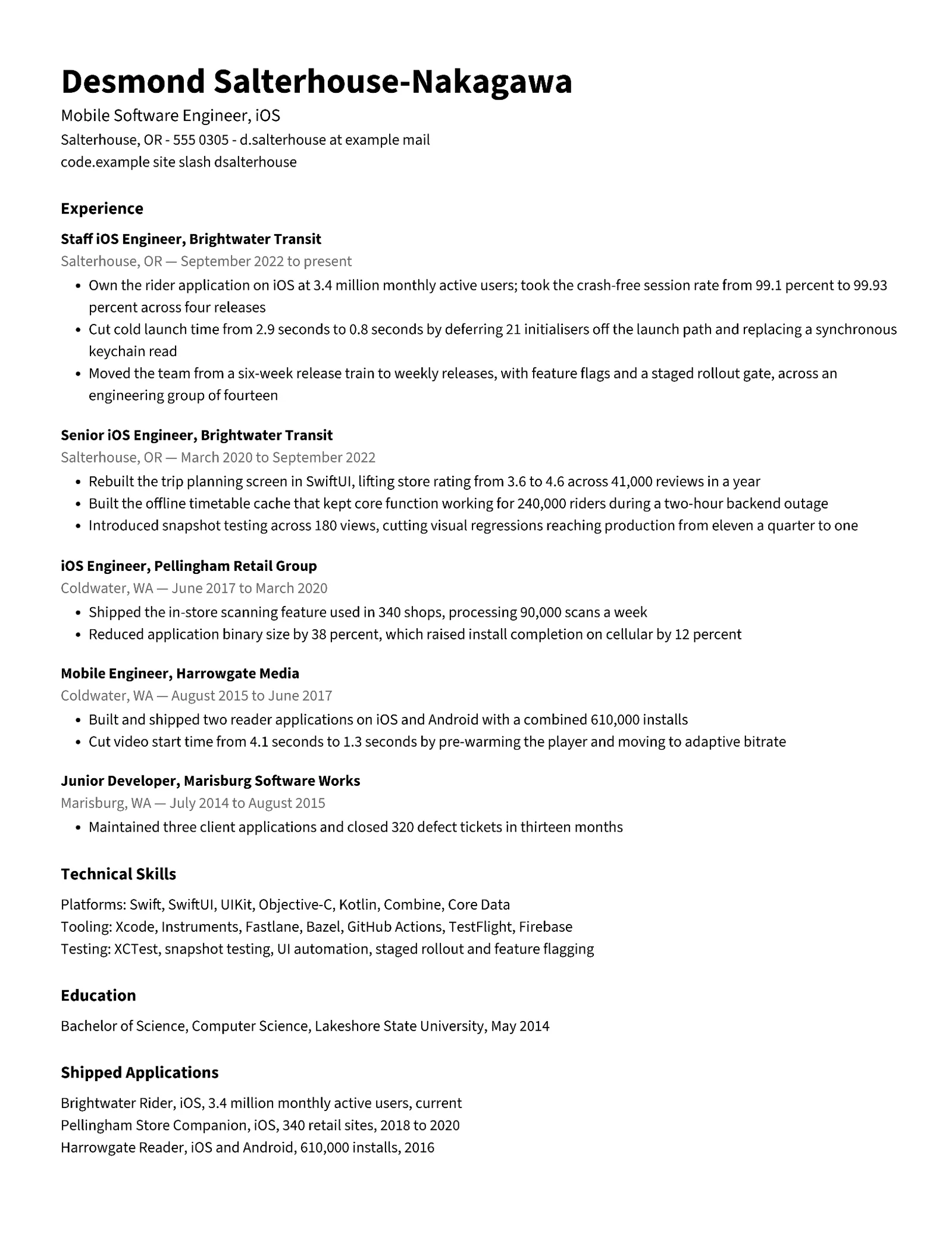 Chronological Resume for Software Engineers — Letter Resume template