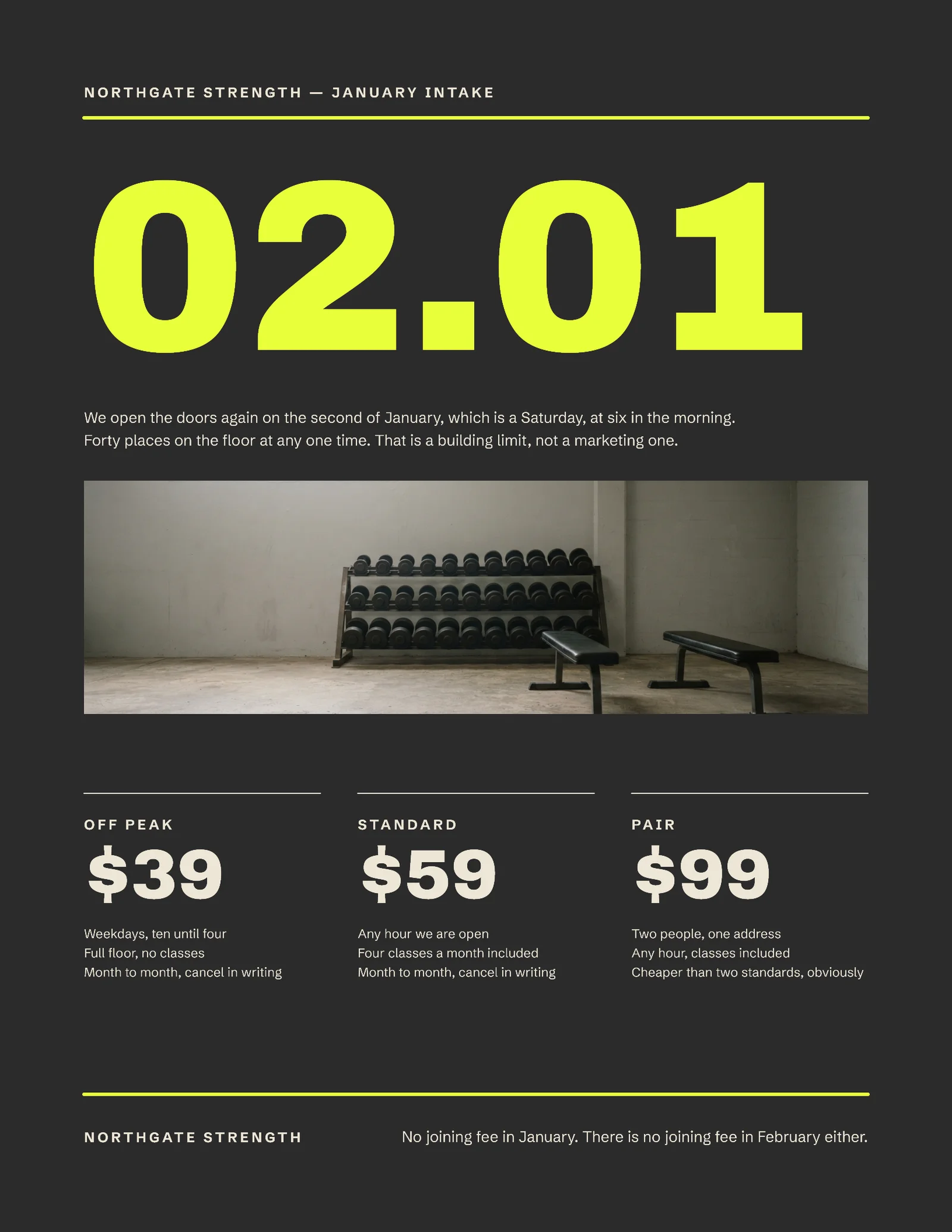 Charcoal Date Numeral Gym January Intake Flyer — Letter Flyer template