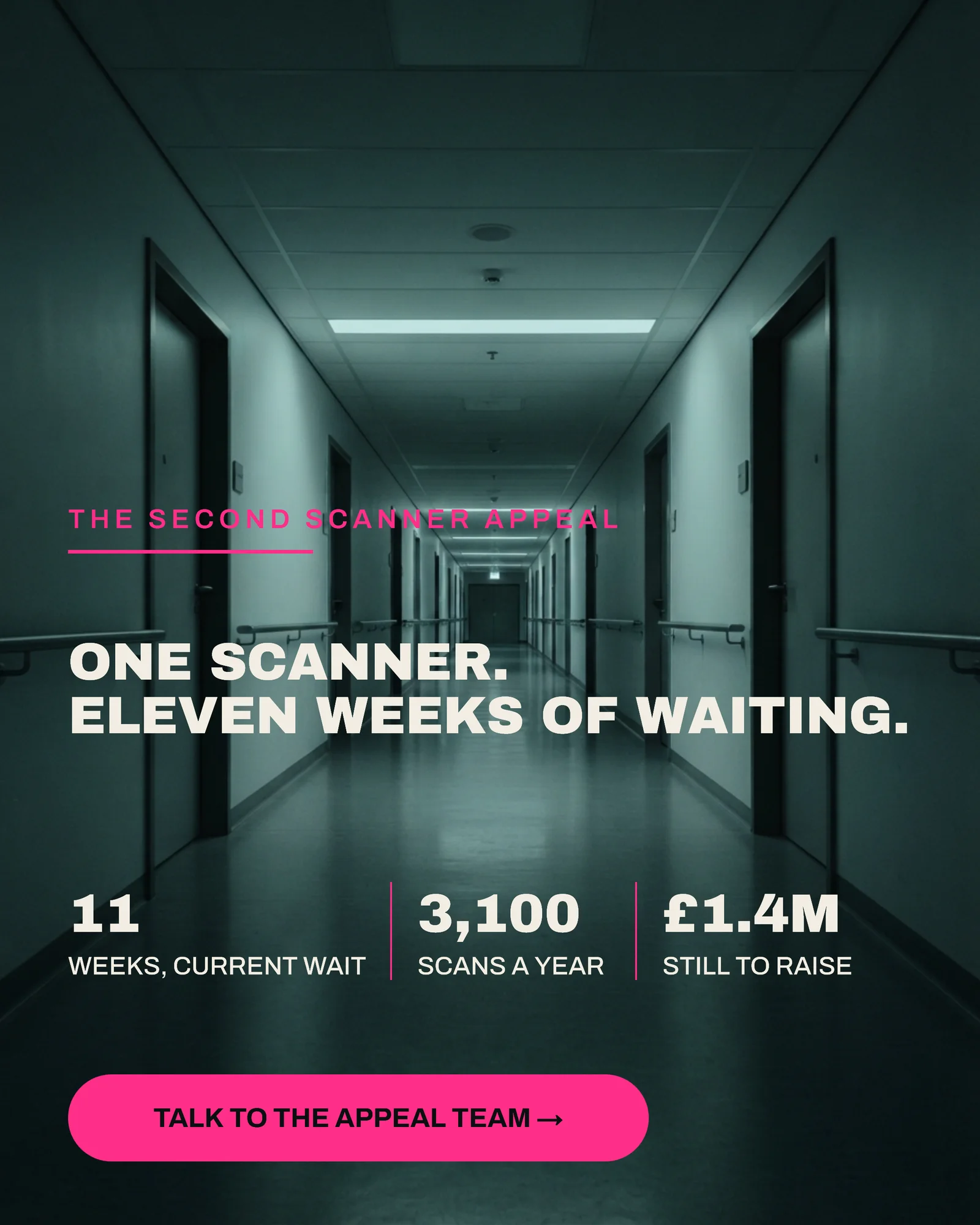 Duotone Corridor Hospital Scanner Appeal LinkedIn Ad — 4:5 LinkedIn ad template