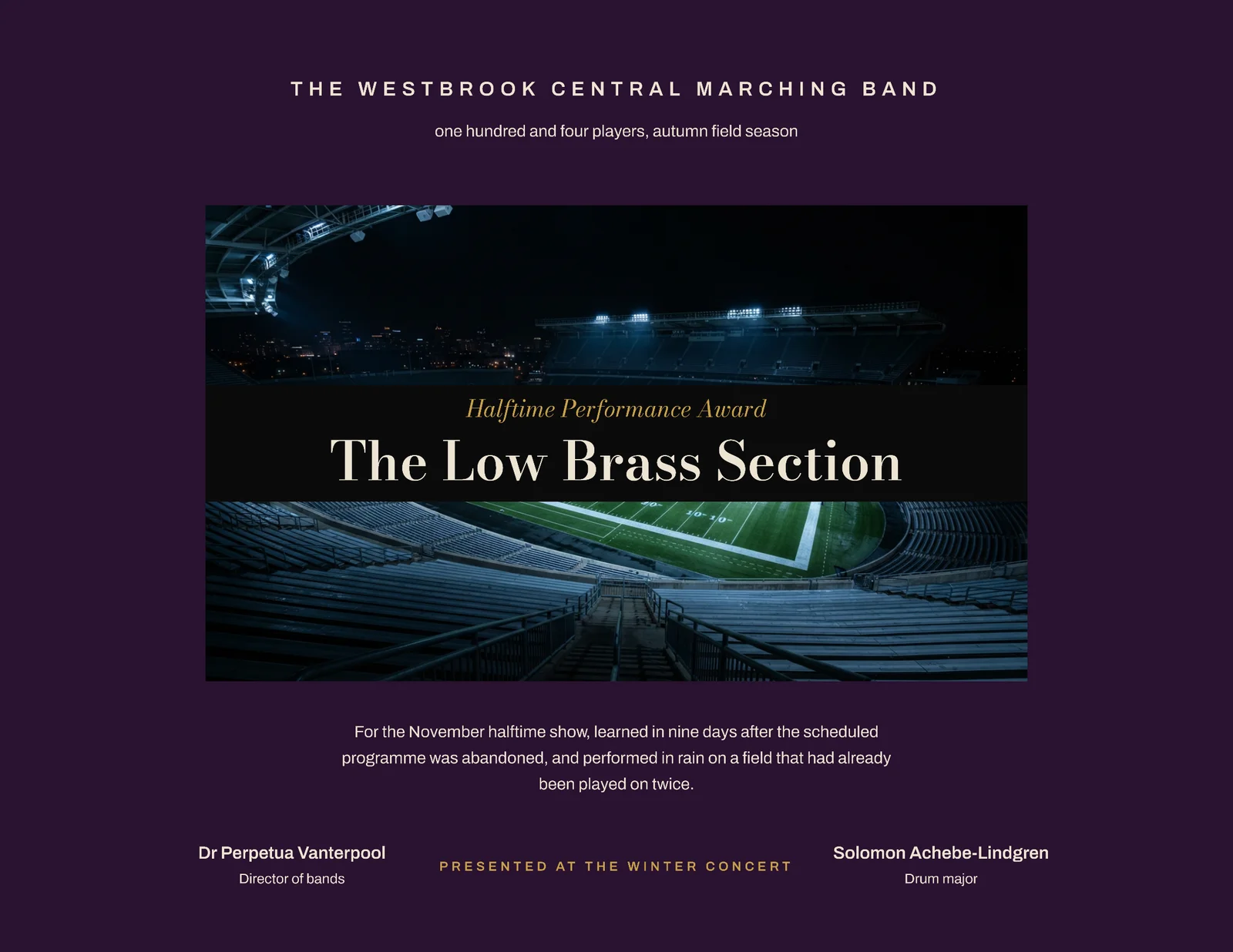 Plum Gold Centre Line Plate Marching Band Halftime Certificate — Letter landscape Certificate template