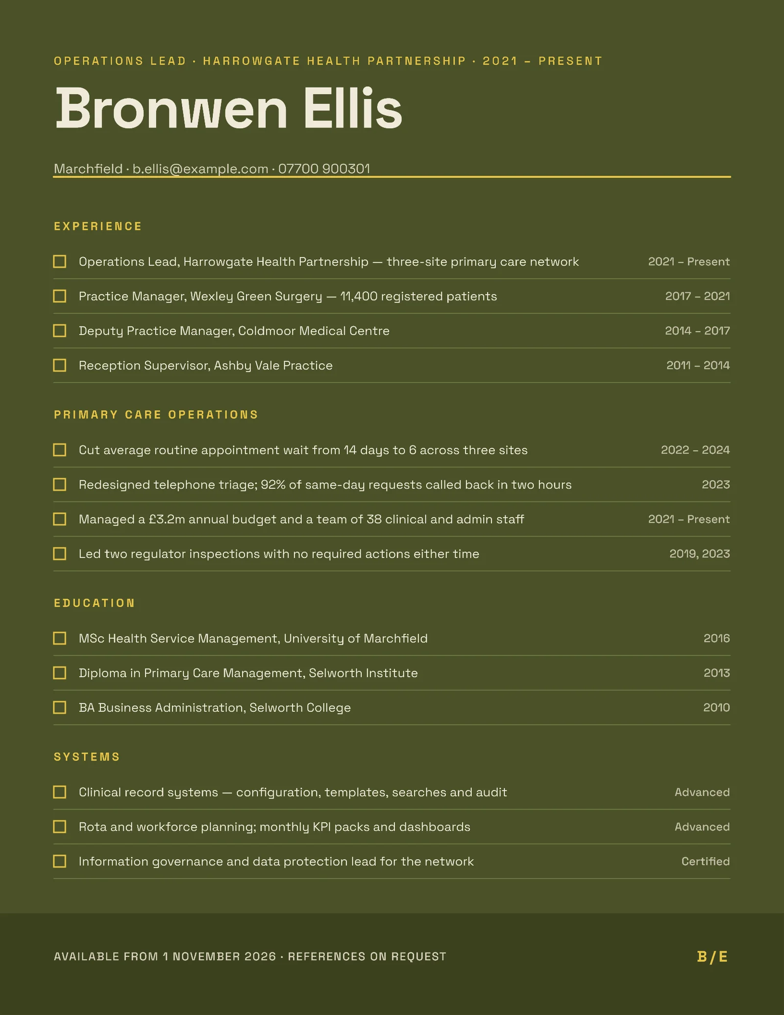 Practice Manager Resume — 2-page Resume template, page 1 of 2