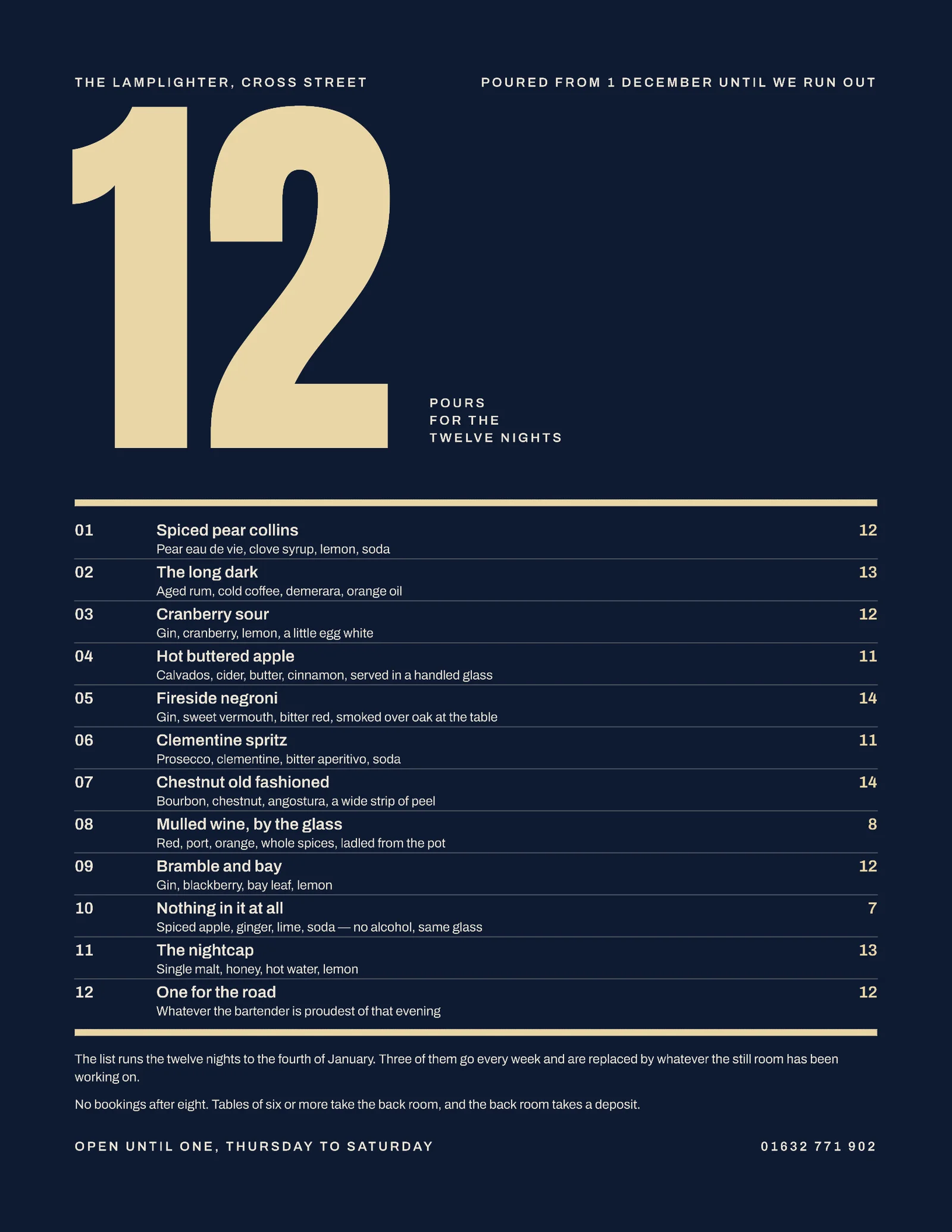 Midnight Numeral Ladder Cocktail Bar Christmas Pours Menu — Letter Menu template