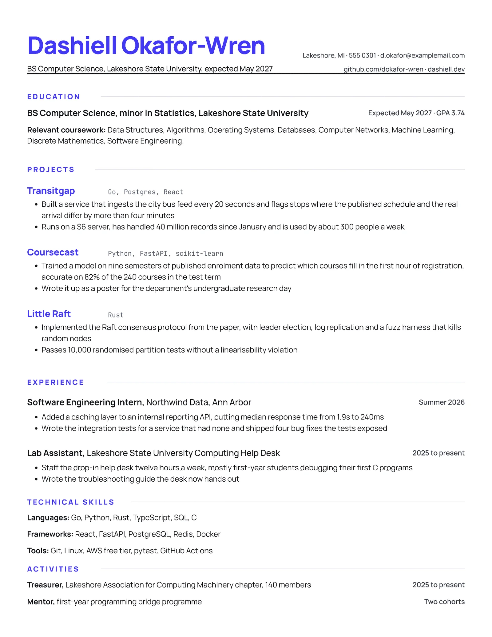Computer Science Student Resume — Letter Resume template
