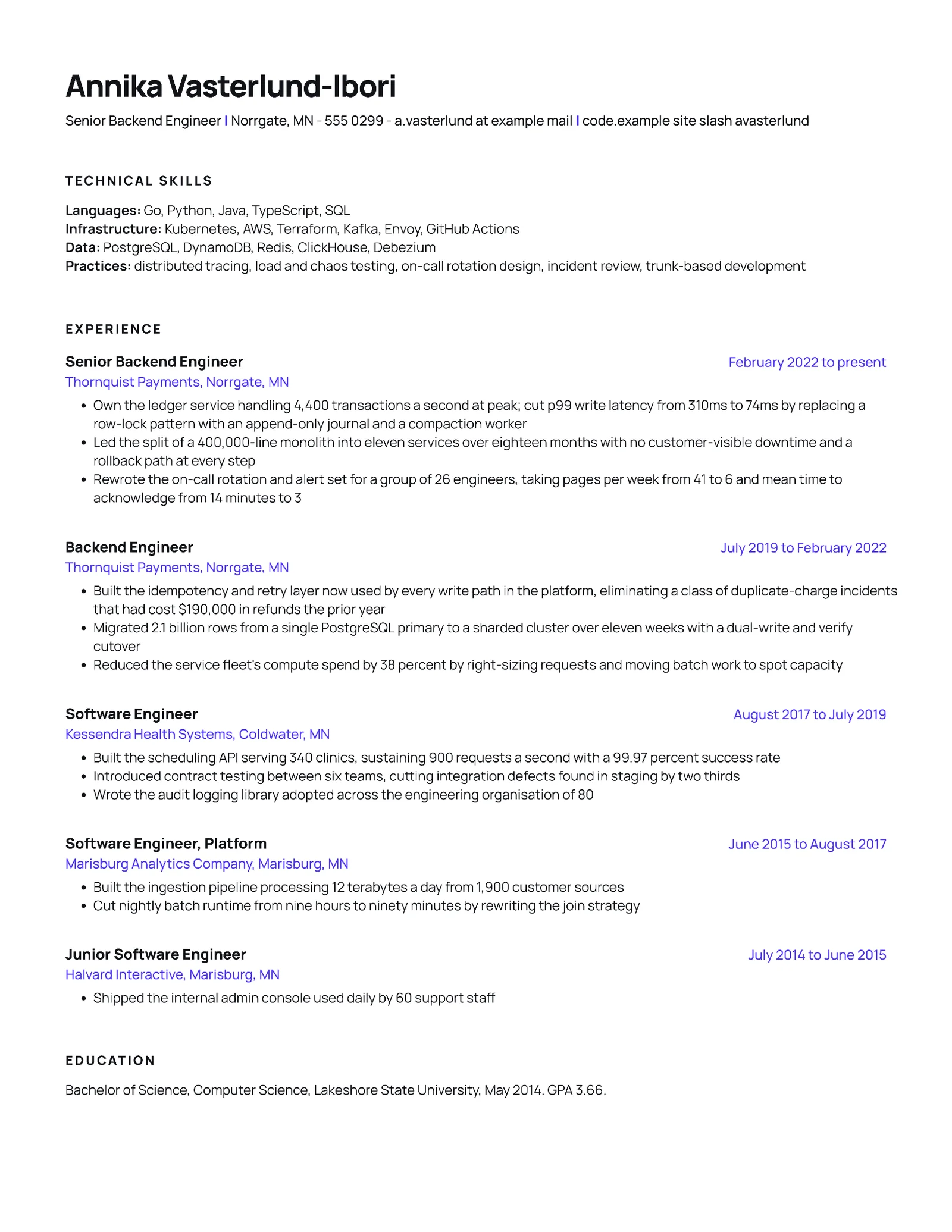 Reverse Chronological Software Engineer Resume — Letter Resume template