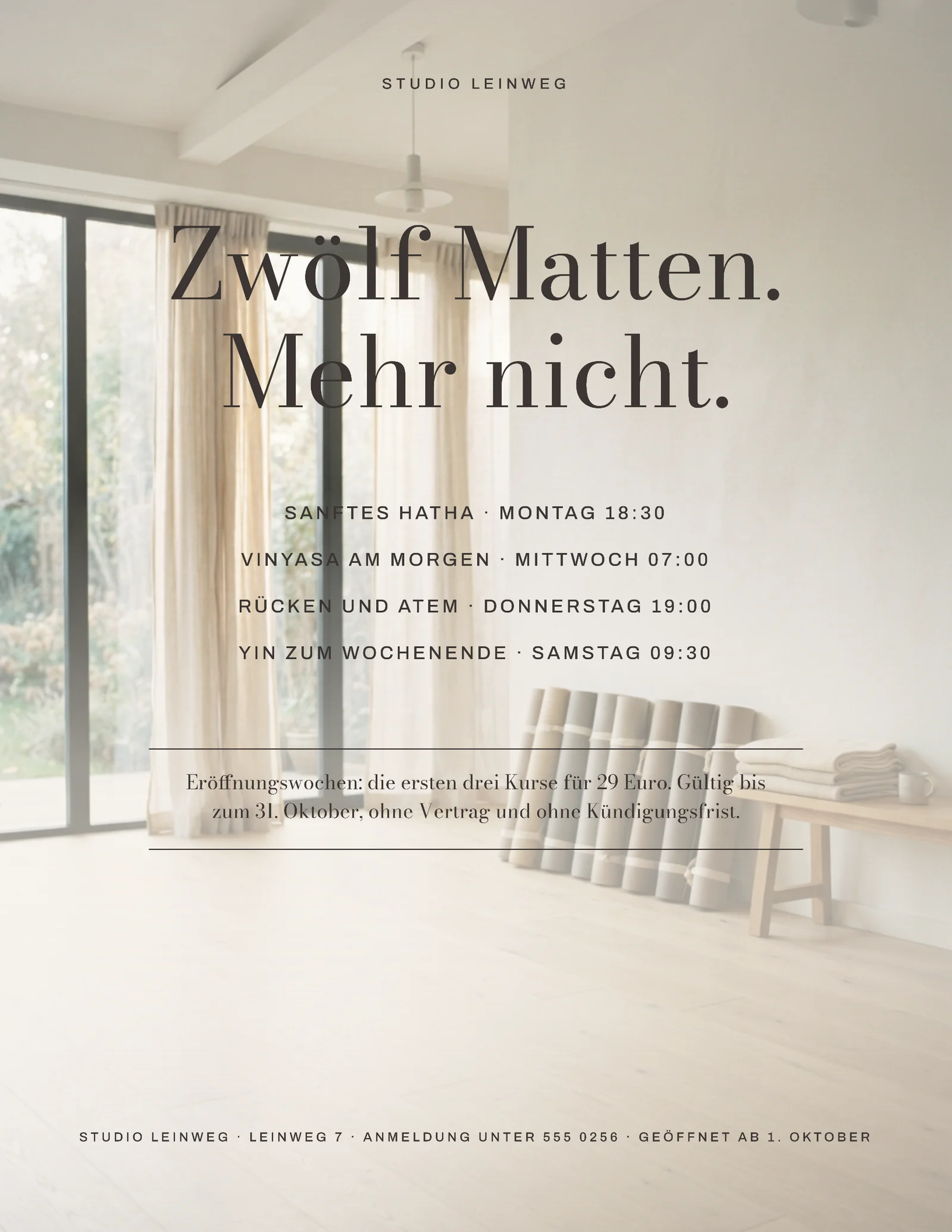 Leinen Full Bleed Yogastudio Eroeffnung Flyer — Letter Flyer template