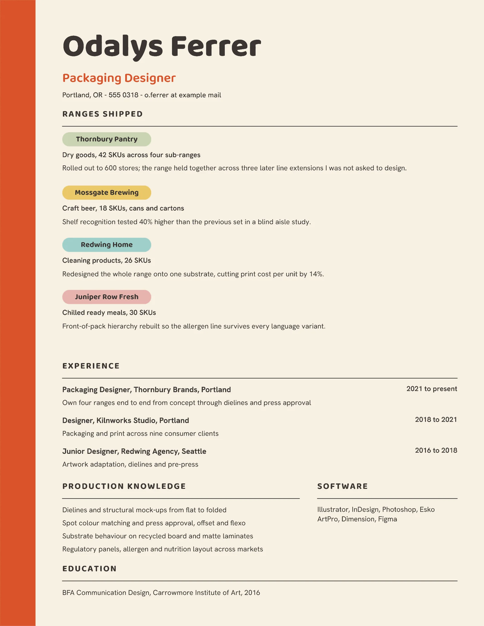 Packaging Designer Resume — Letter Resume template
