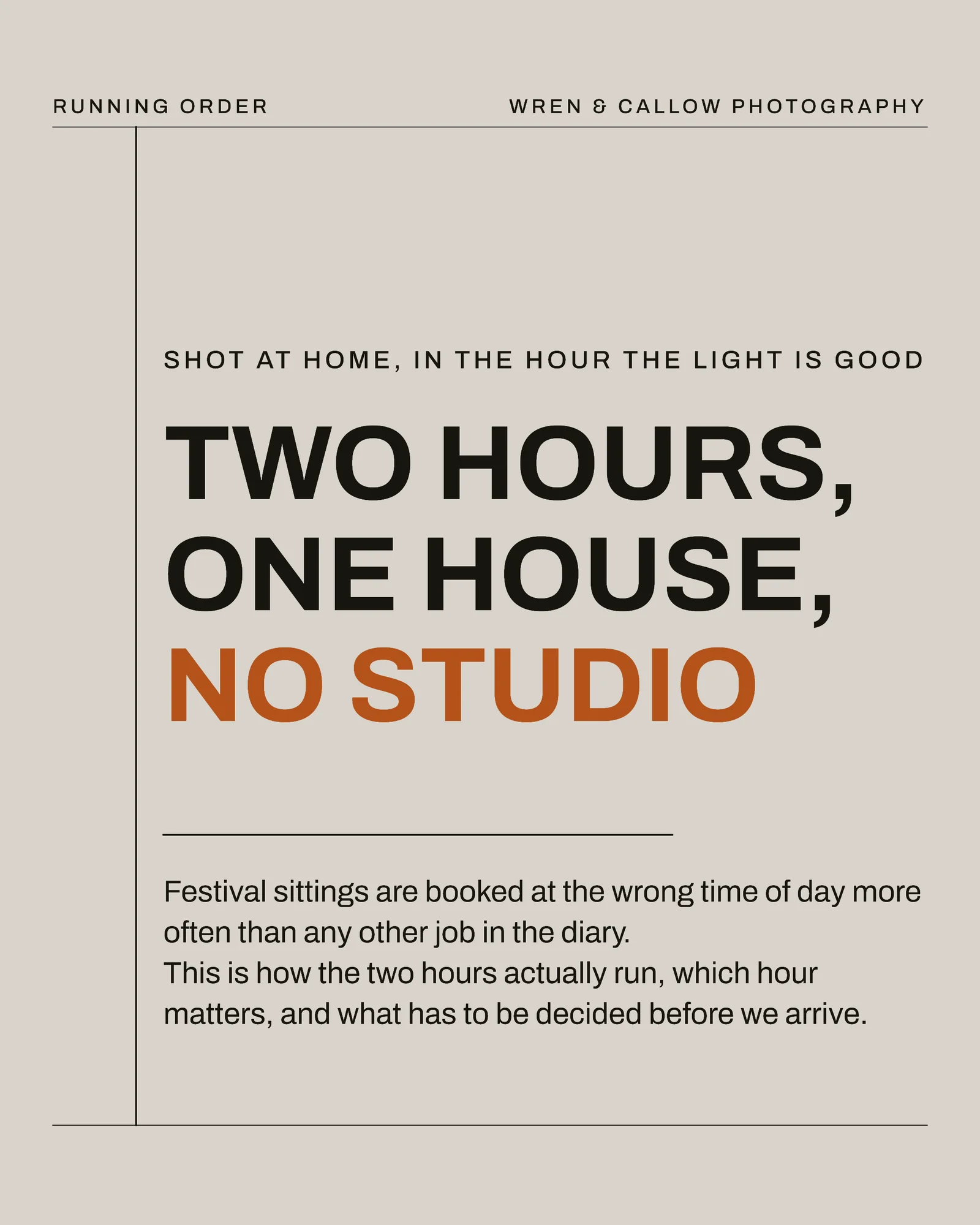 Warm Grey Amber Session Running Order Photographer Diwali Sittings Facebook Carousel — 4-panel Facebook carousel carousel template, page 1 of 4