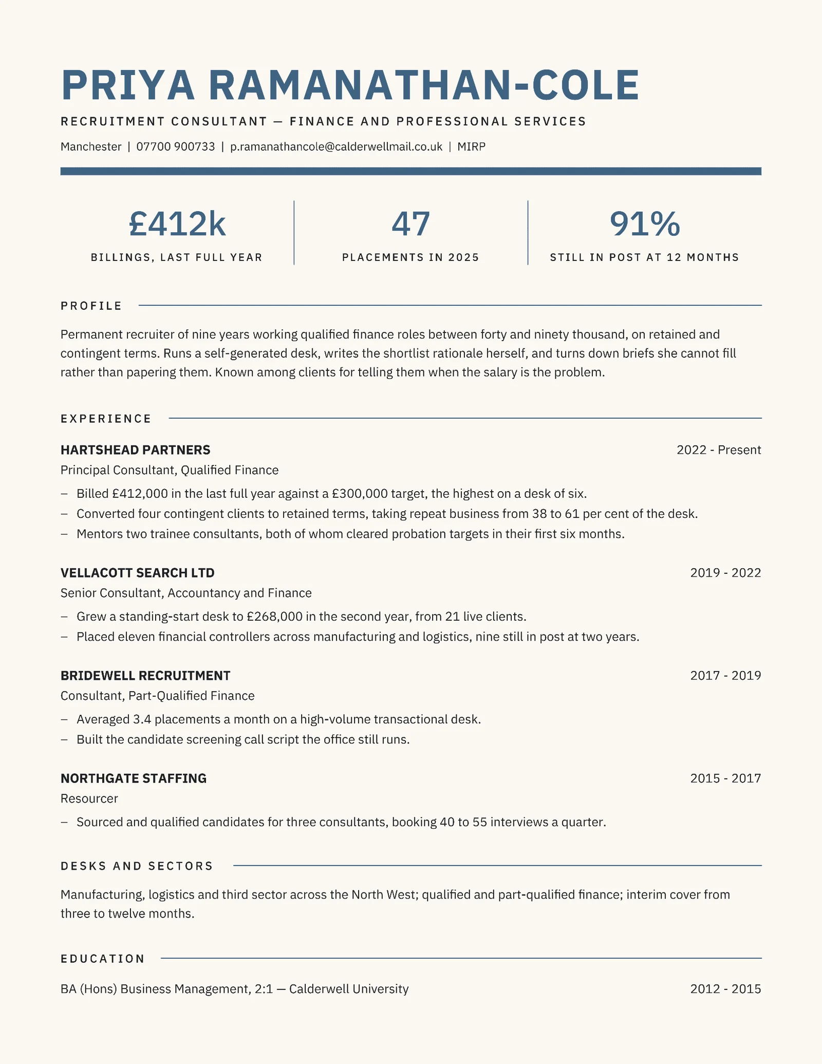 Recruitment Consultant Resume — Letter Resume template
