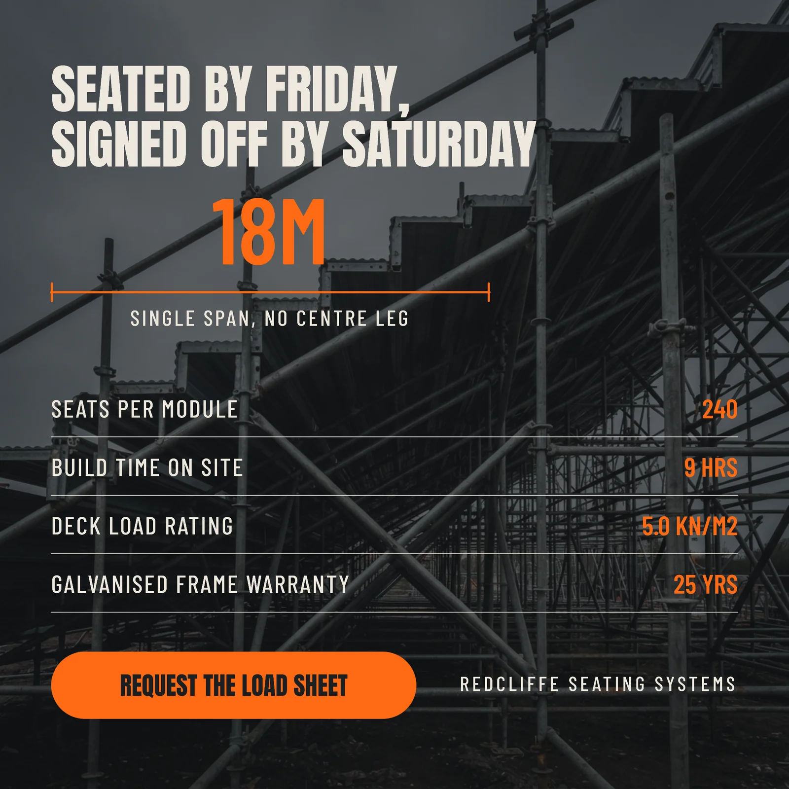 Spec Table Callout Grandstand Seating LinkedIn Ad — 1:1 LinkedIn ad template