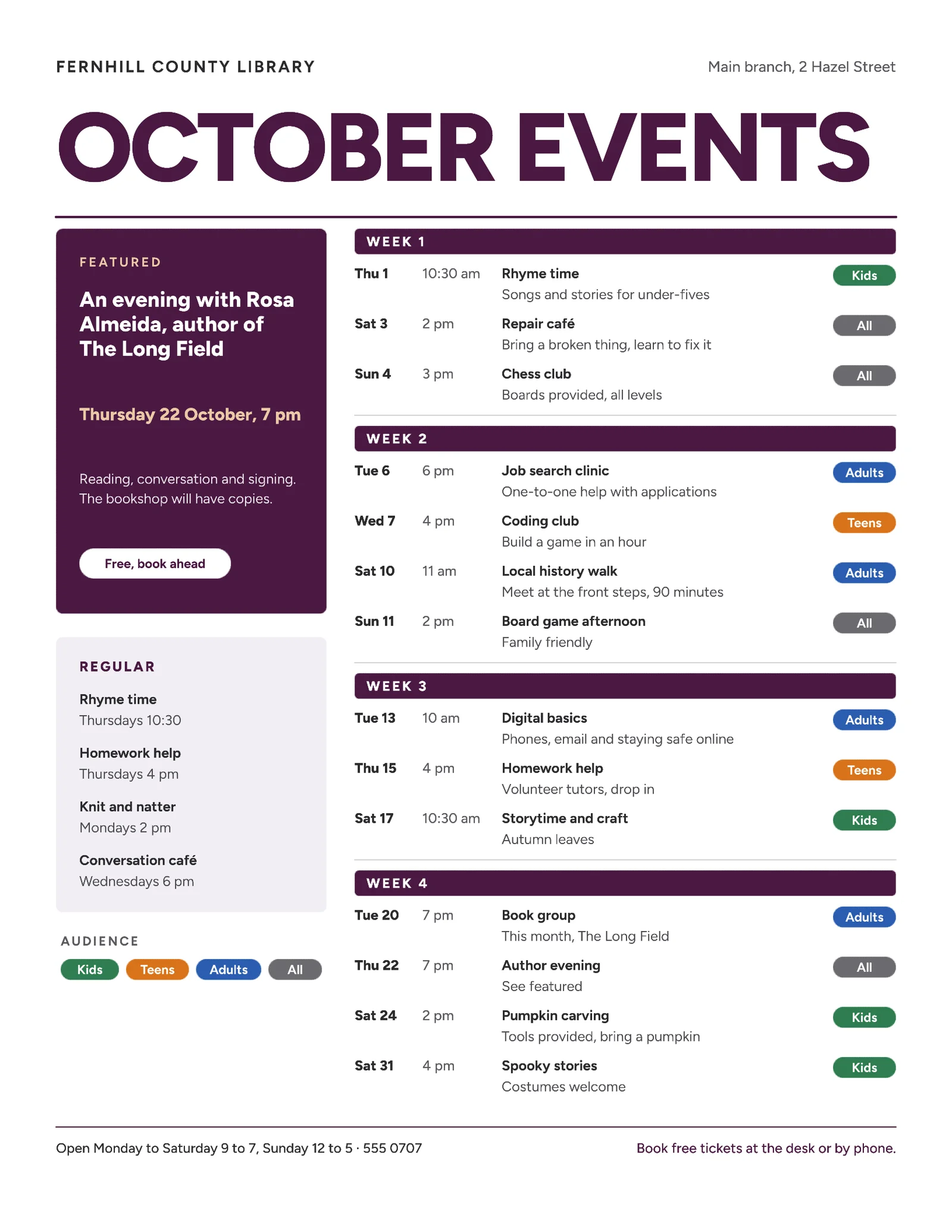 Calendar List Library Monthly Events — 2-page One pager template, page 2 of 2
