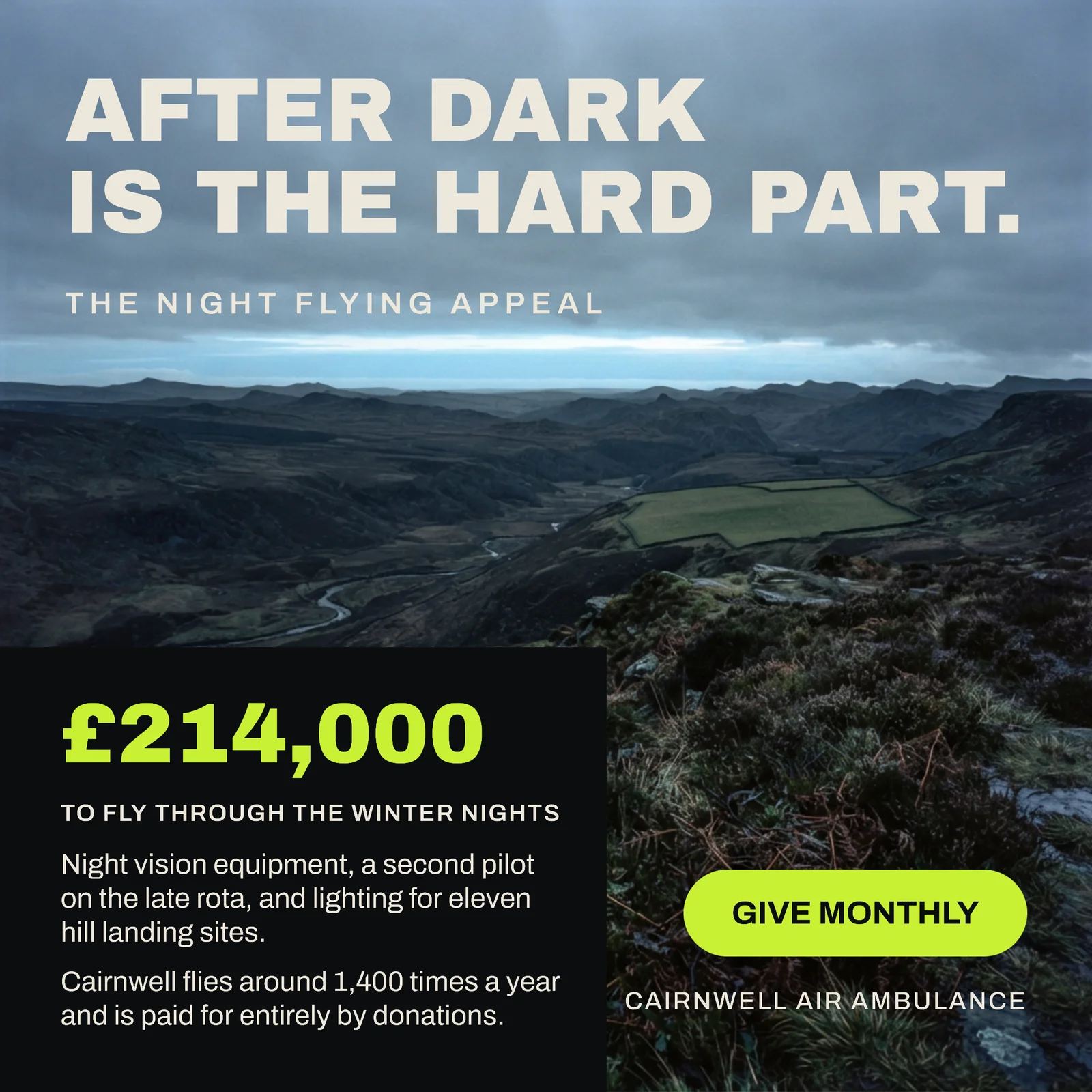 Dusk Blue Lime Full Bleed Corner Block Air Ambulance Night Flying Instagram Ad — 1:1 Instagram ad template