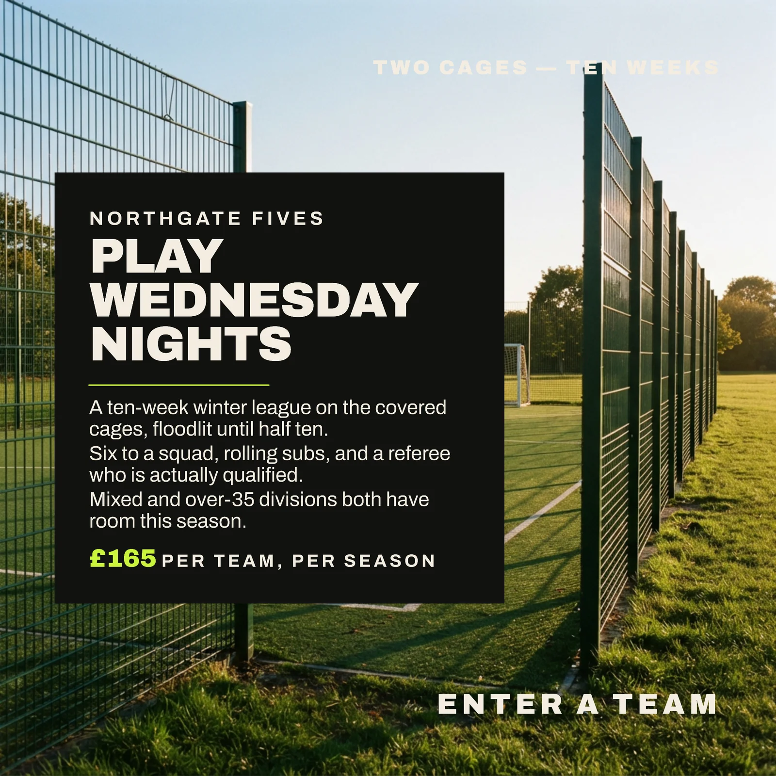 Black Lime Type Plate Five A Side Winter League Facebook Ad — 1:1 Facebook ad template