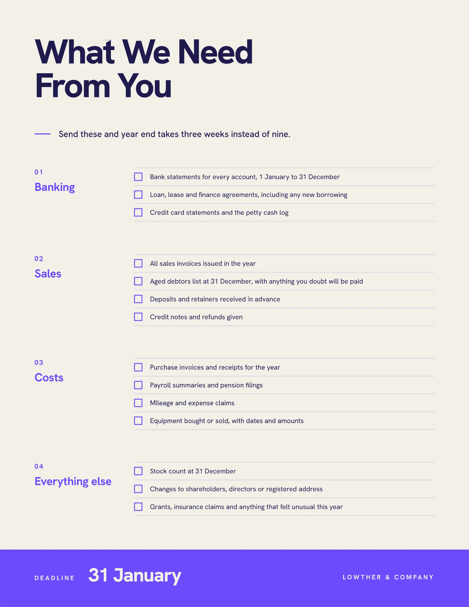 Year End Pack One Pager — 2-page One pager template, page 2 of 2