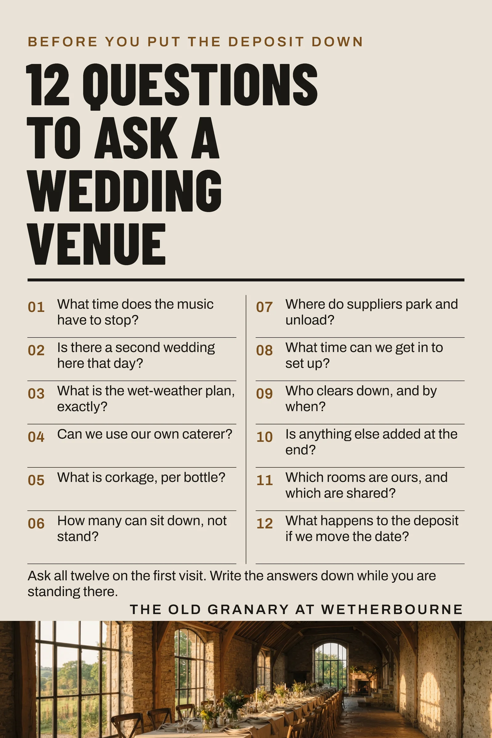 Stone Bronze Numbered Question List Wedding Venue Pinterest Pin — 2:3 Pinterest pin template