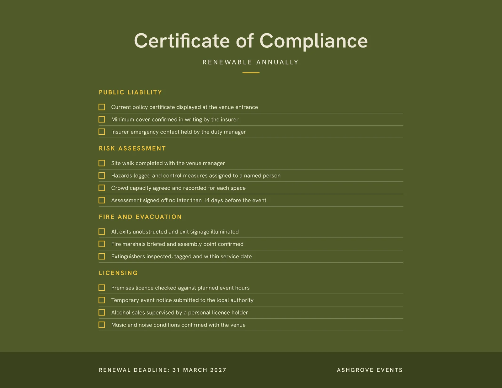 Compliance Certificate — Letter landscape Certificate template