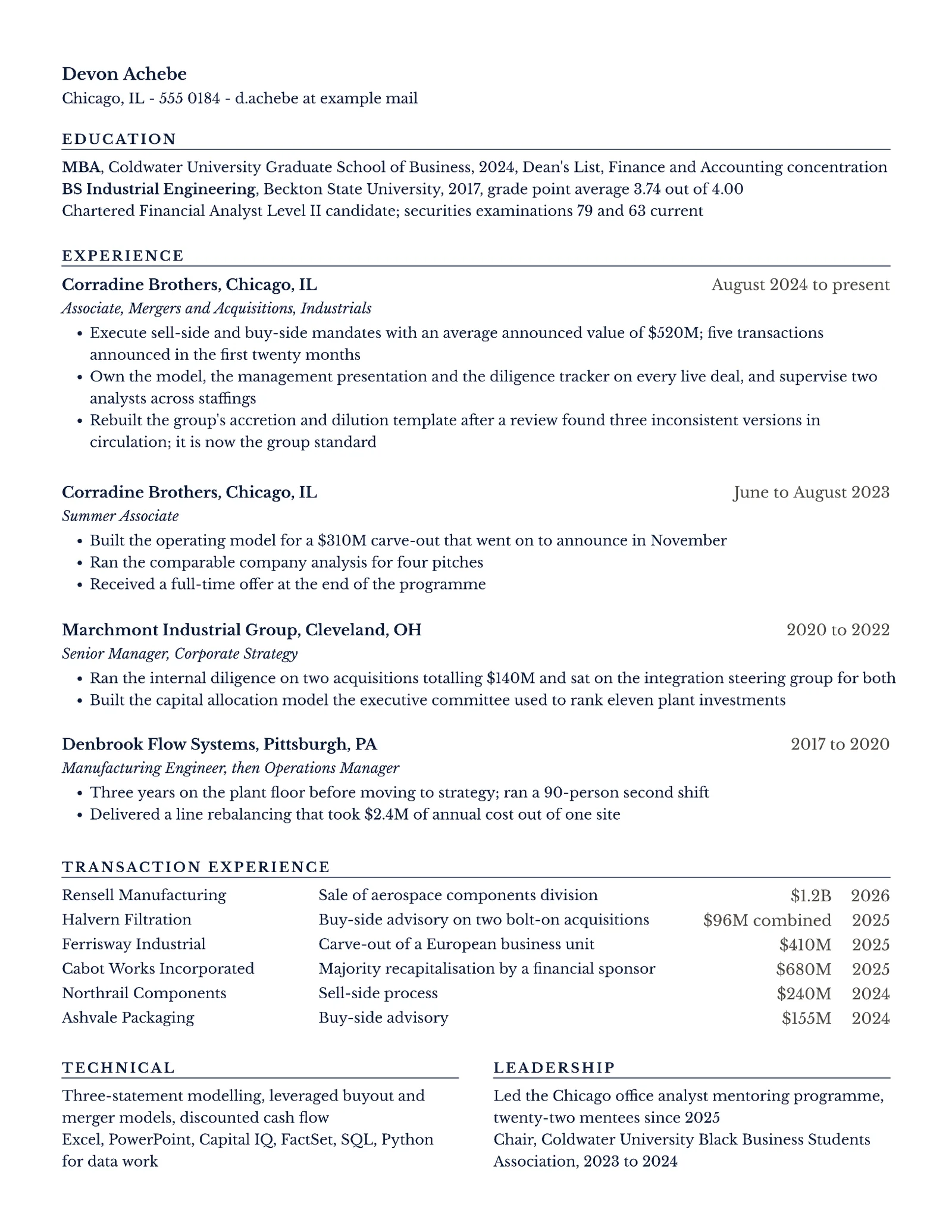 Investment Banking Associate Resume — Letter Resume template