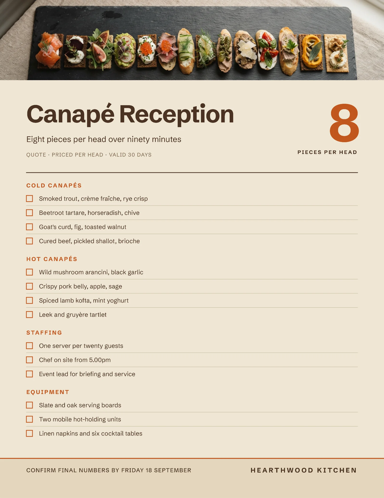 Canape Reception Quote — 2-page Quote template, page 2 of 2