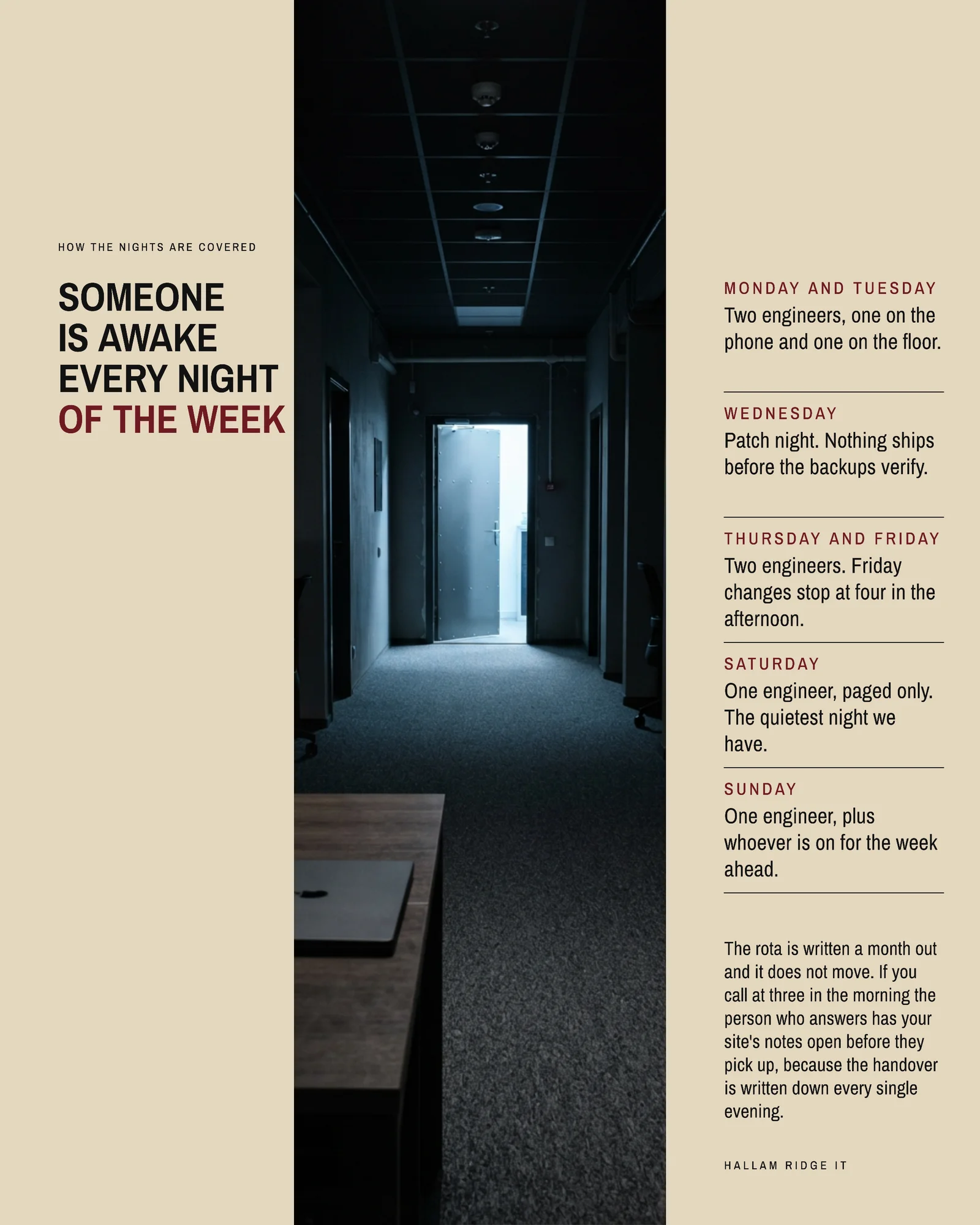 Sand Oxblood Vertical Thirds IT Services On Call Rota LinkedIn Post — 4:5 LinkedIn post template