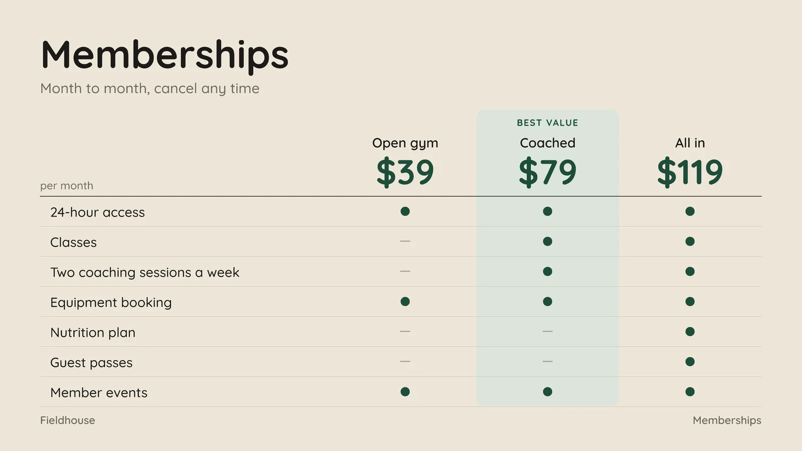 Pricing With Comparison Checks Slide — 16:9 Slide template